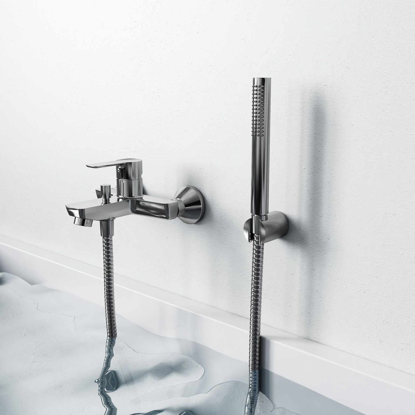 Set miscelatore lavabo a muro canna 25 cm e bidet con esterno vasca cromo –  Acq+2