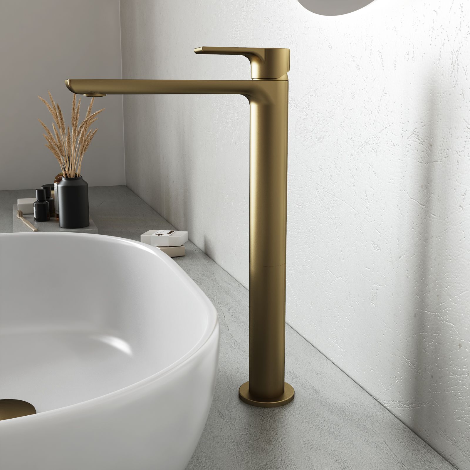 Set miscelatore lavabo alto con bidet ed esterno vasca con doccino oro  satinato - Coral