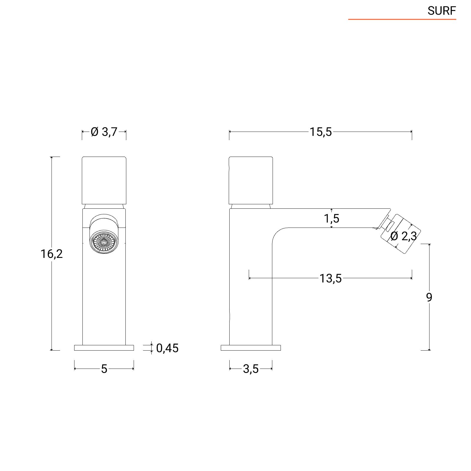 Set miscelatore lavabo alto e bidet senza scarico oro satinato - Surf