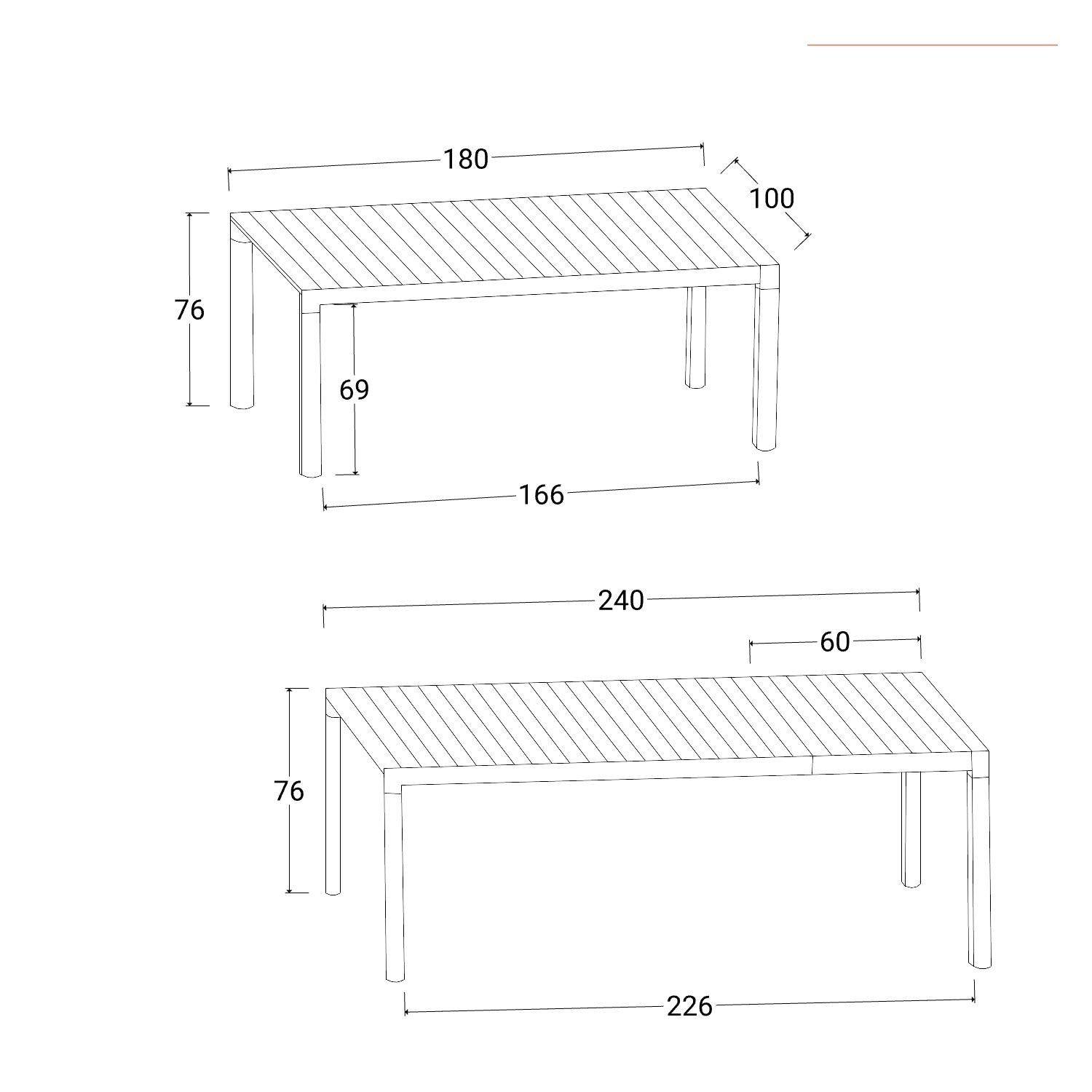 Set pranzo tavolo 180/240x100 cm e 4 sedie con braccioli a doghe in  alluminio bianco - Carioca