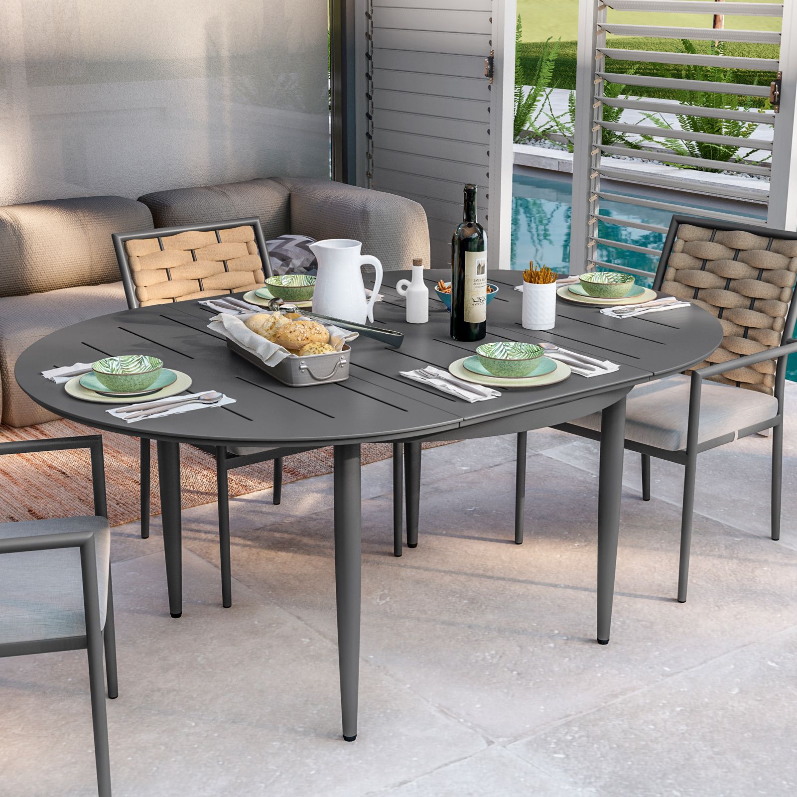 Tavolo Sedie Da Giardino Rattan Antracite Set Tavolo Rotondo