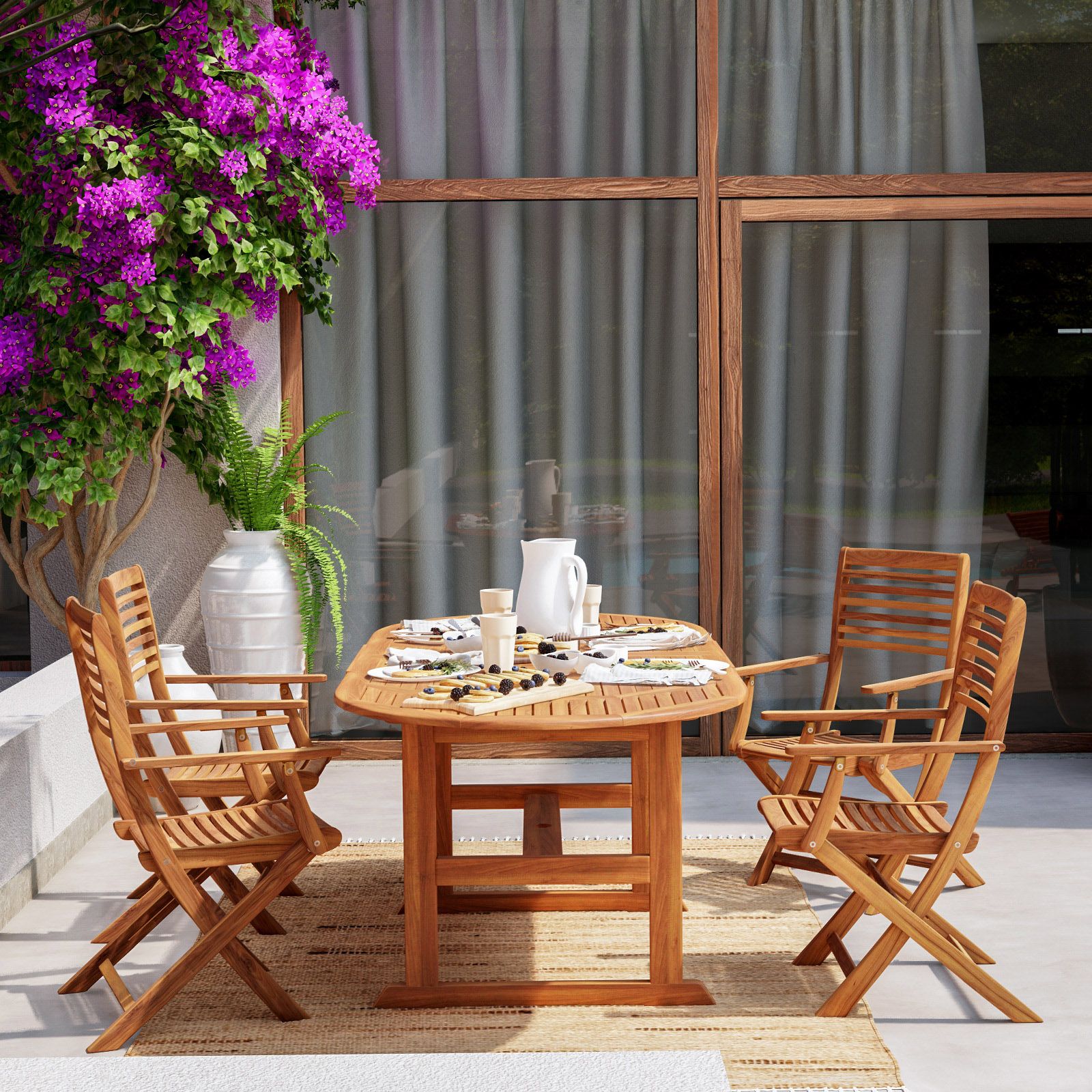 Set da pranzo da giardino tavolo allungabile 180/240x100 + 4 sedie senza  braccioli + 2 sedie con braccioli - Java Light