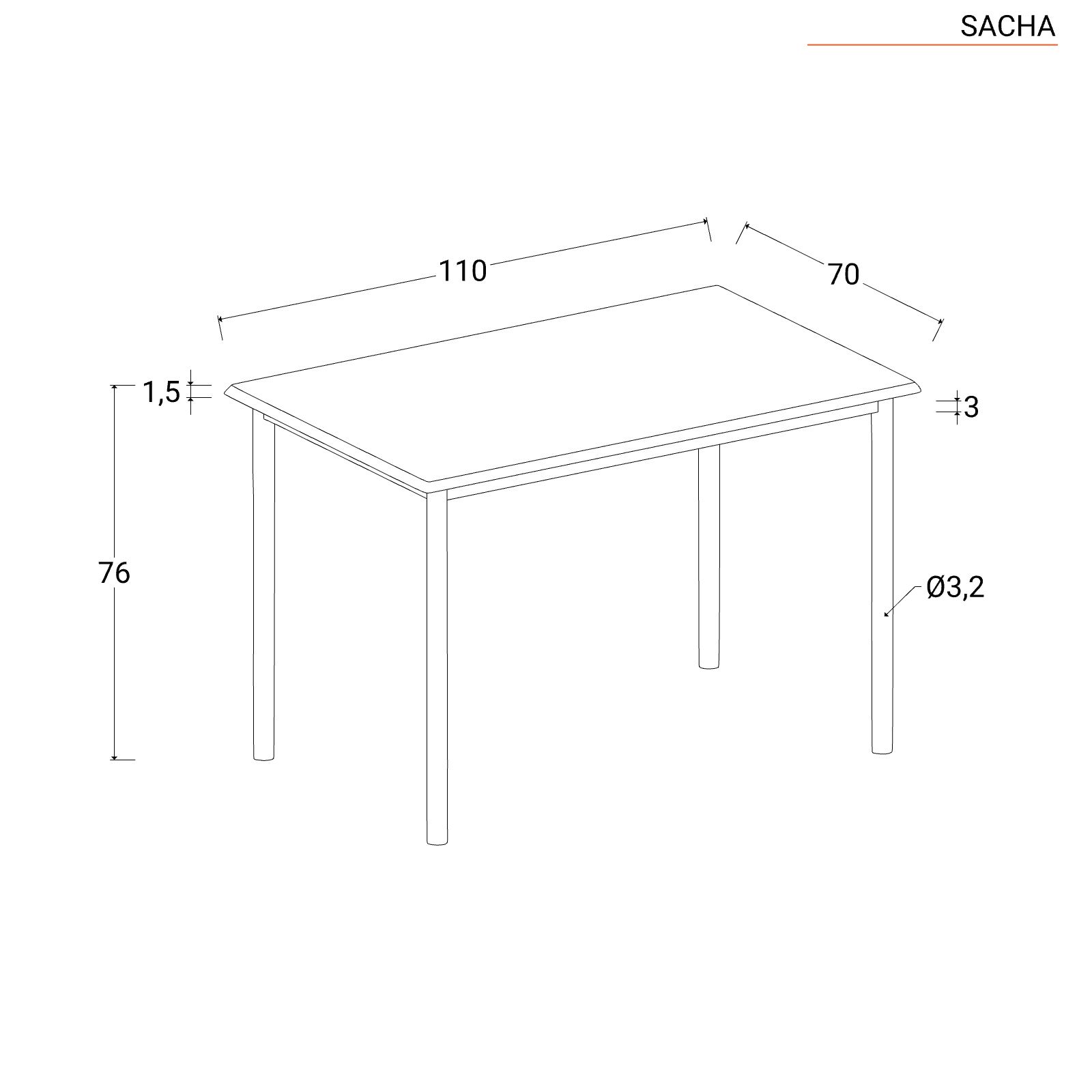 Set pranzo tavolo 110x70 con top effetto rovere nero e struttura