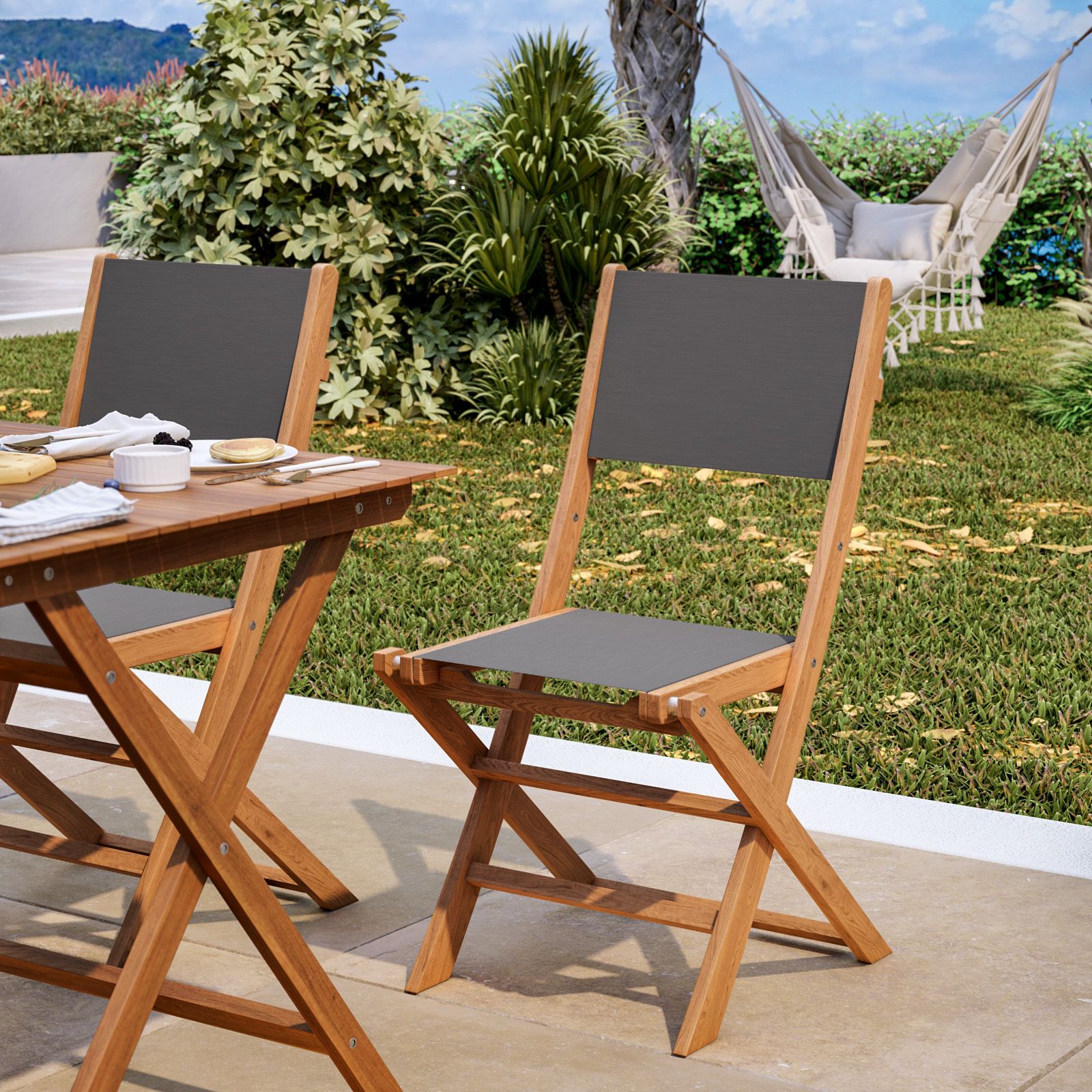 Legno Sedie Pieghevoli In Textilene Set Pranzo Tavolo Pieghevole