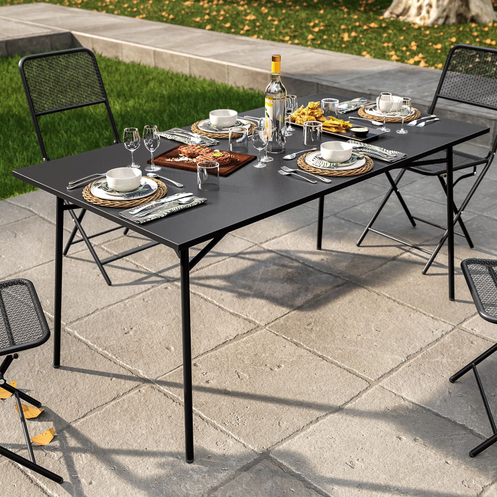 Set pranzo tavolo 150x80 cm e 4 sedie pieghevoli nero - Faber