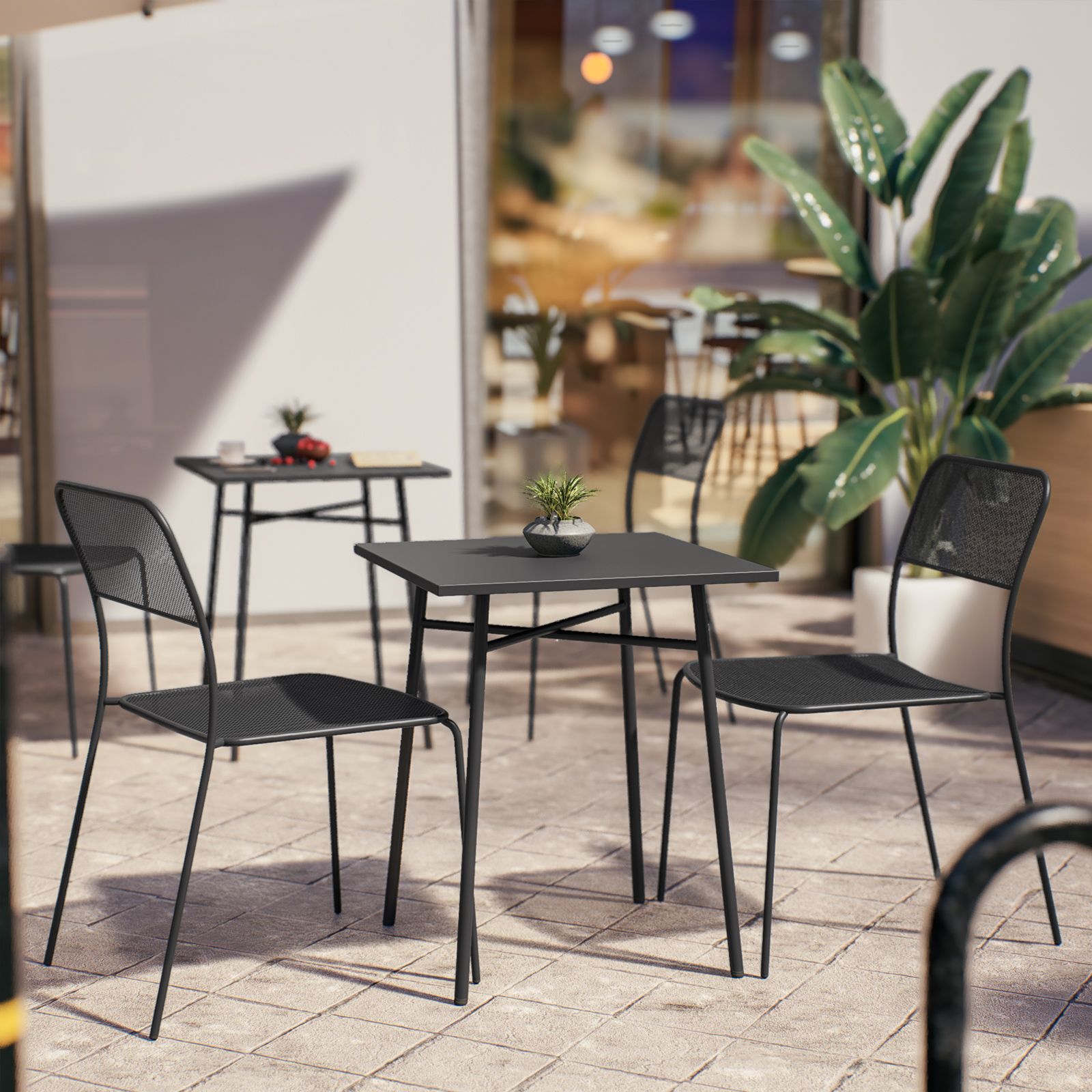 Set bistrot tavolo 60x60 cm e 2 sedie in acciaio nero - Faber