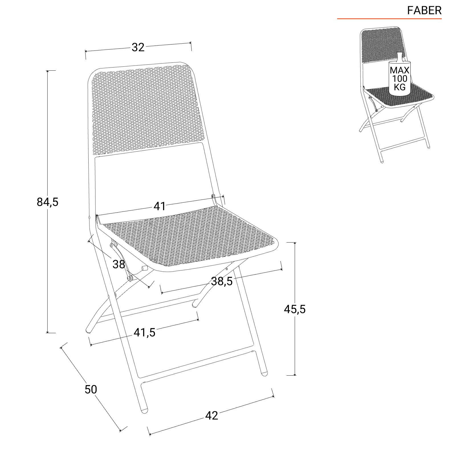 Set bistrot tavolo 60x60 e 2 sedie pieghevoli in acciaio nero - Faber