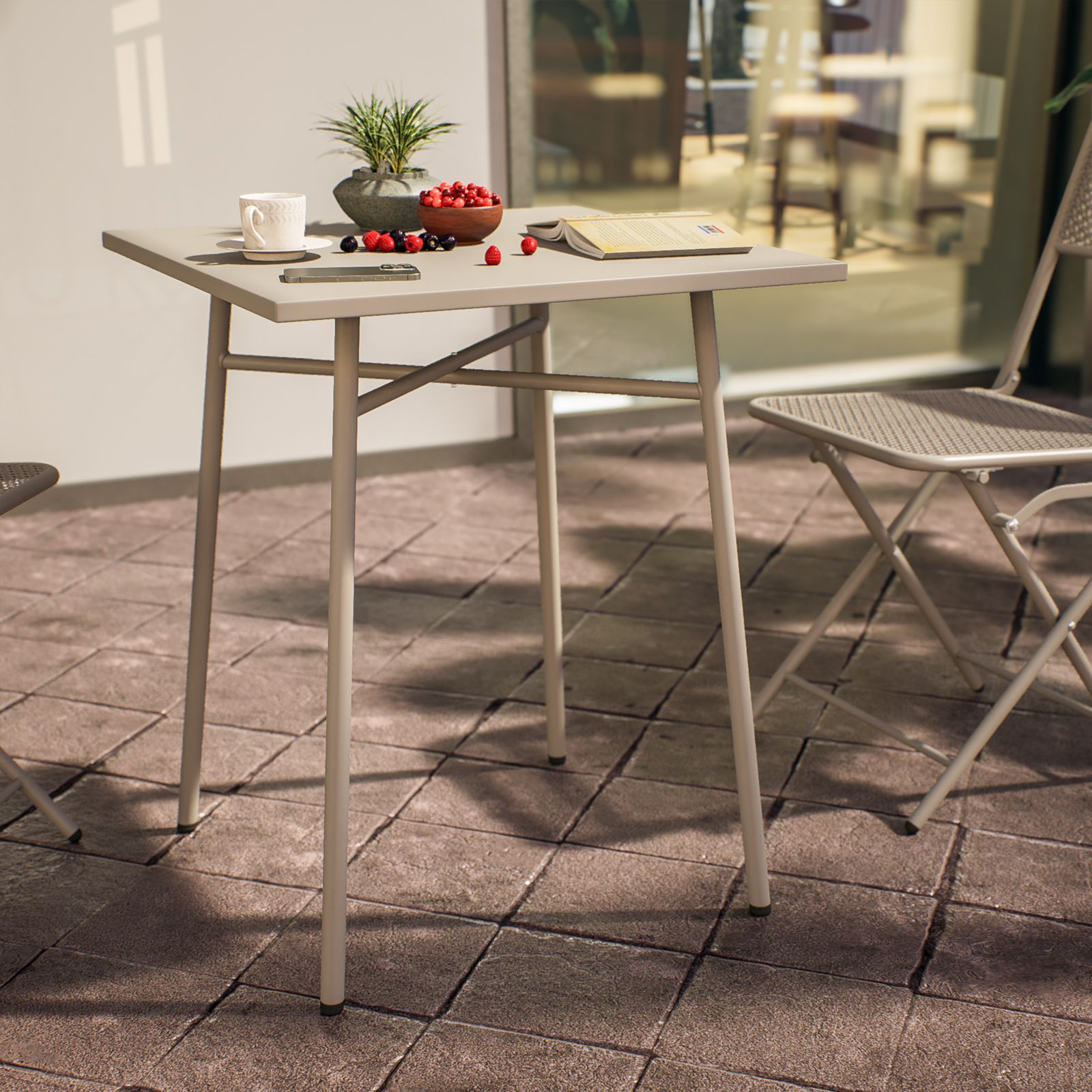 Set bistrot tavolo 60x60 e 2 sedie pieghevoli in acciaio tortora - Faber