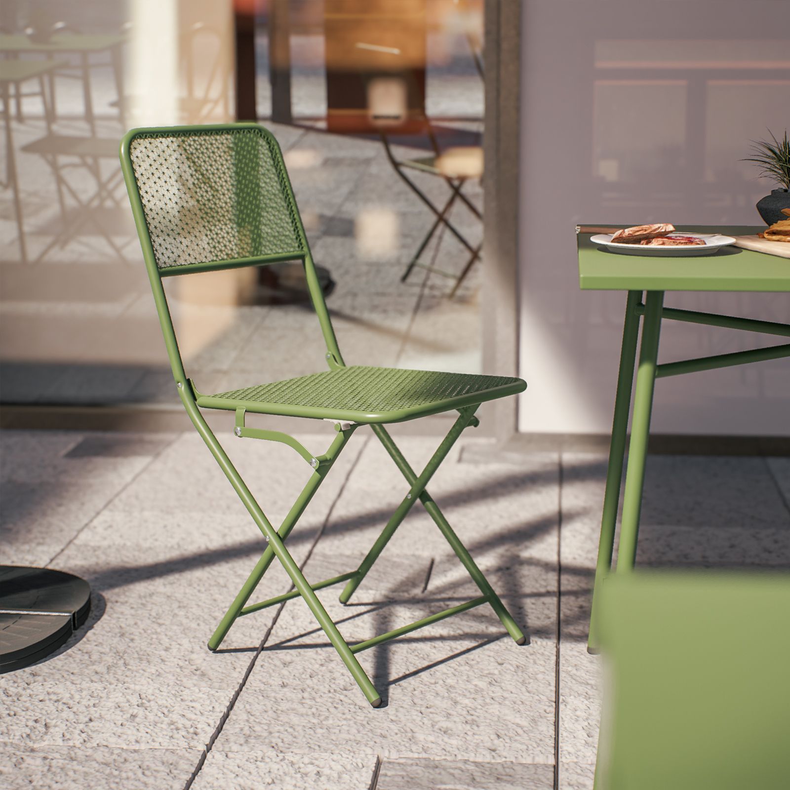 Set bistrot tavolo 70x70 cm e 2 sedie pieghevoli in acciaio verde bosco -  Faber
