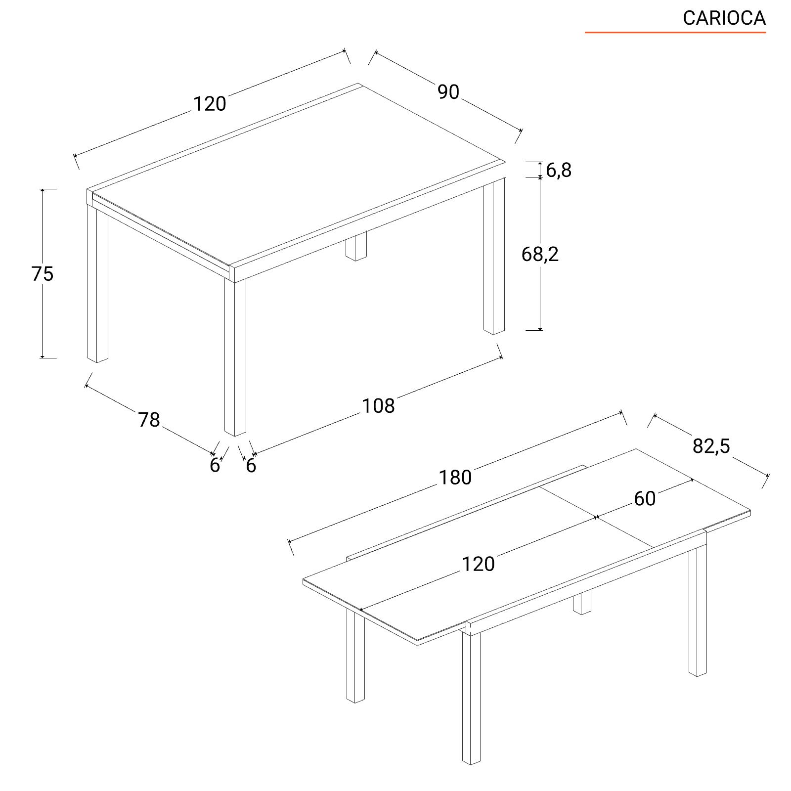 Set pranzo tavolo 120/180x90 cm e 4 sedie con braccioli in alluminio e  textilene antracite - Carioca