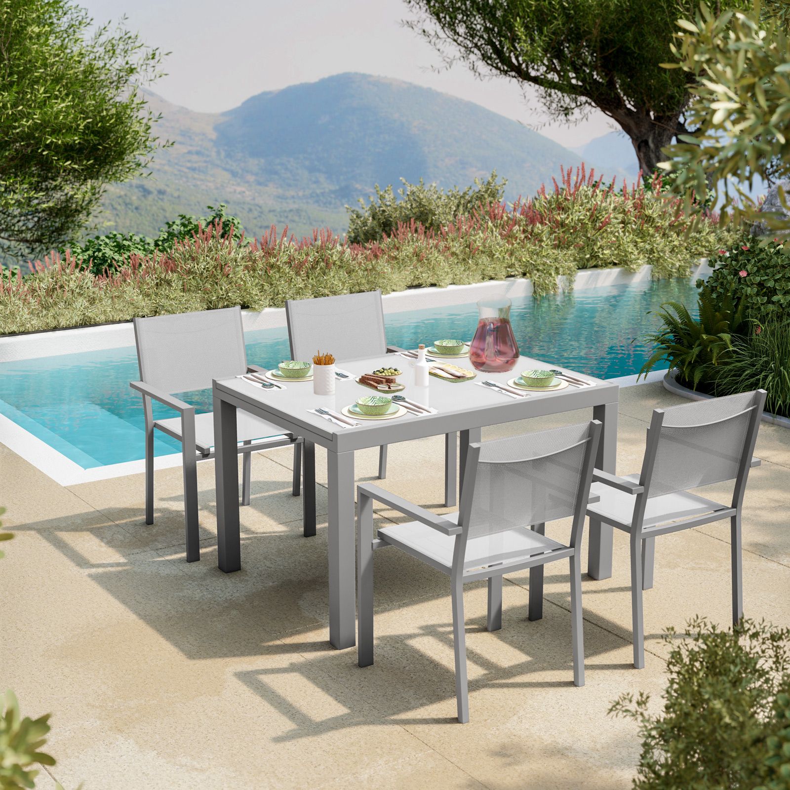 Set da salotto 5 posti MARE Tessuto Grigio