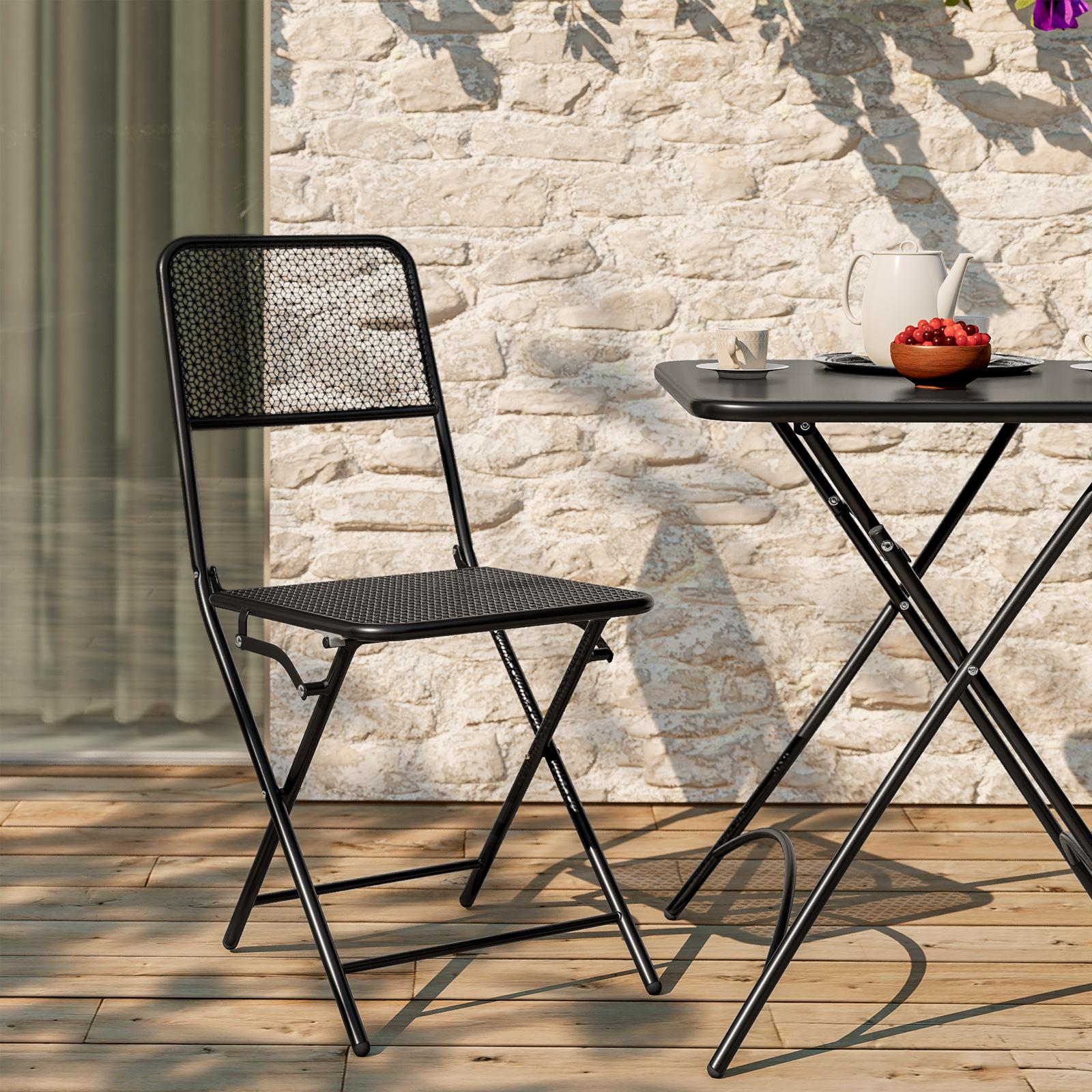 Set Bistrot Marvin Tavolo E 2 Sedie Pieghevoli - Giardino Terrazzo 60x60cm, Struttura Ferro Antracite - Foto 10