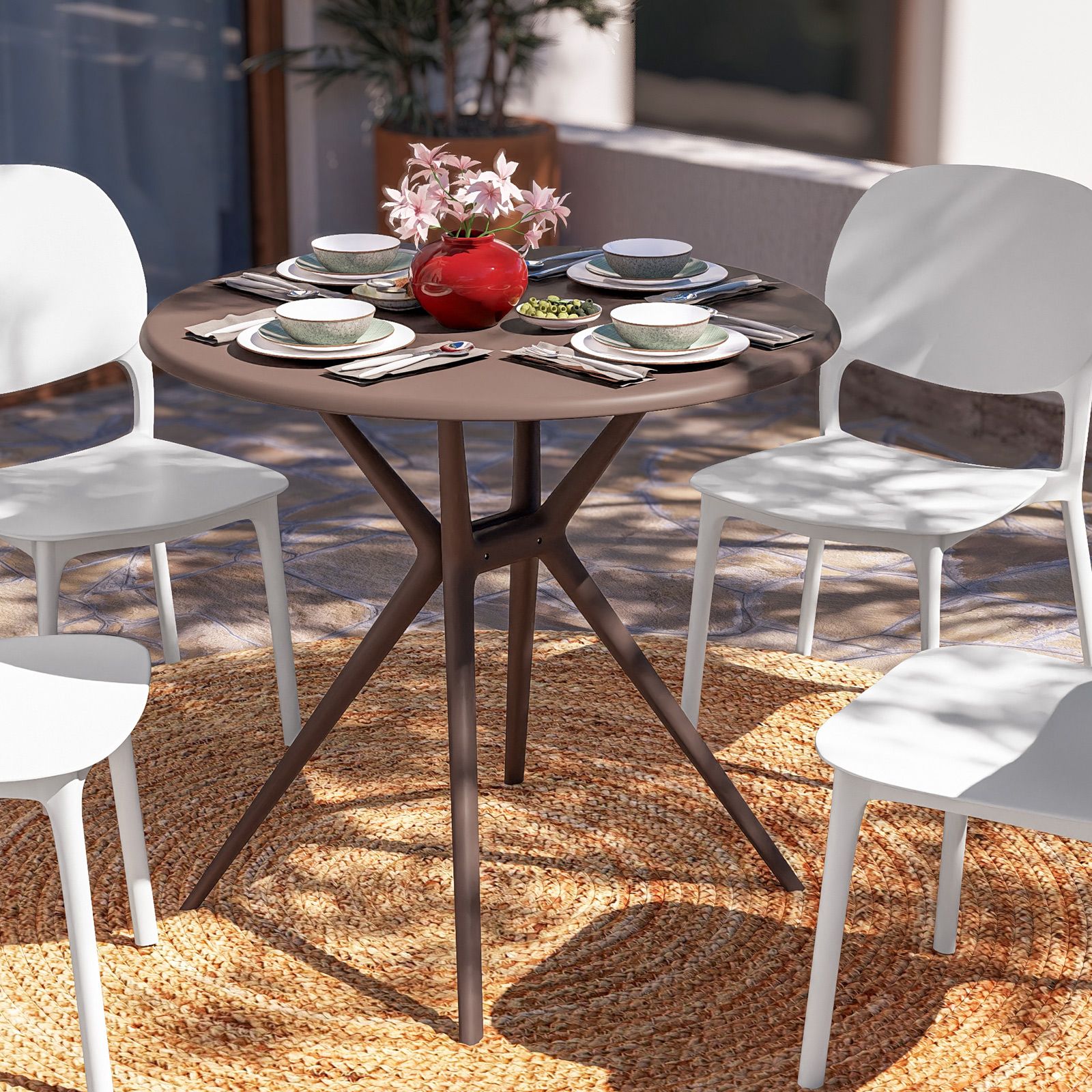 Set Sala Da Pranzo East West Furniture - Tavolo Rotondo E 4 Sedie In