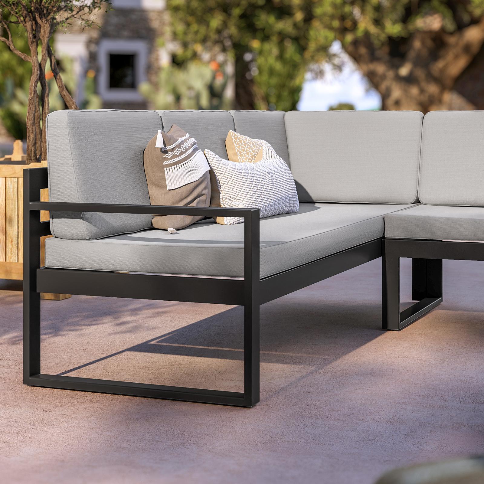 Set relax con divano angolare e tavolino in alluminio antracite