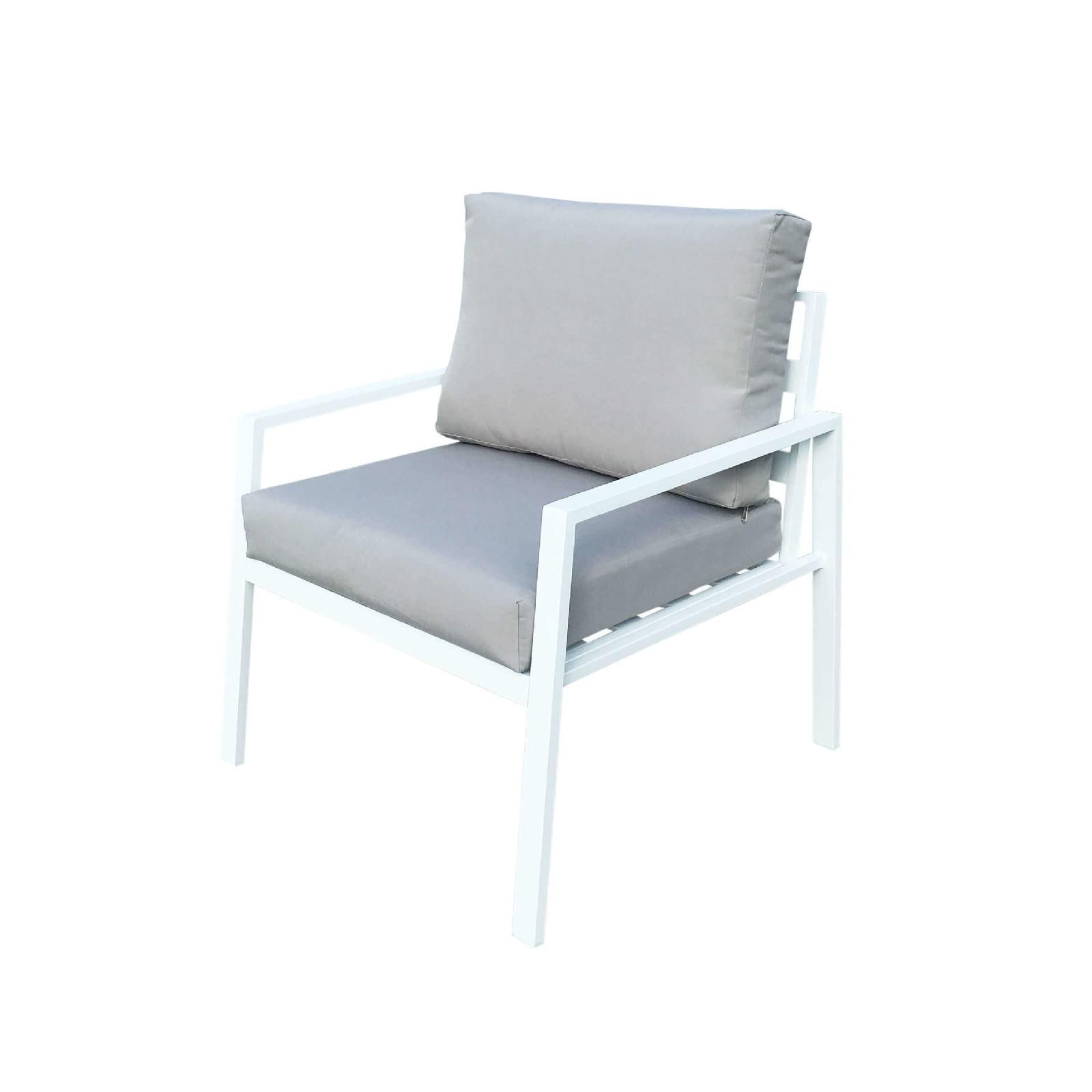 Set relax da giardino bianco con divano 2 poltrone e tavolino basso in  alluminio