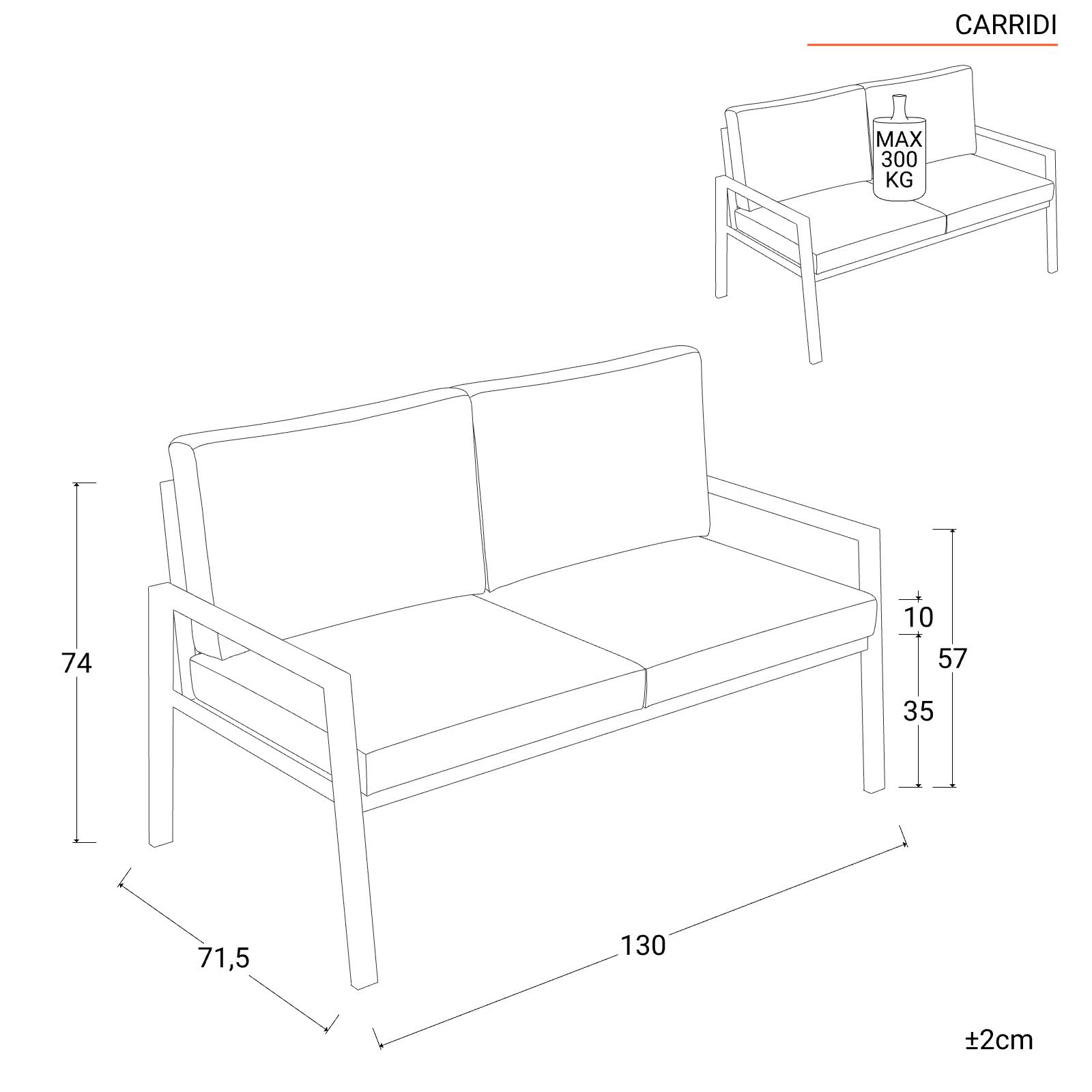 Set relax divano 2 poltrone e tavolino in alluminio bianco con cuscini  grigi - Carridi