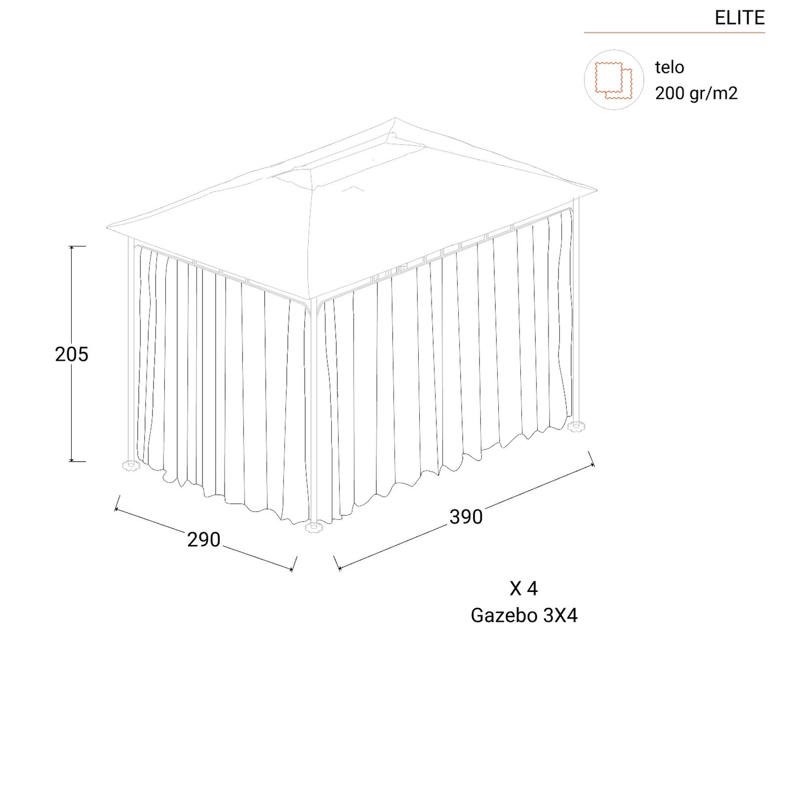 Set 4 teli laterali di ricambio color ecrù per gazebo Eden 3x3 mt in poliestere