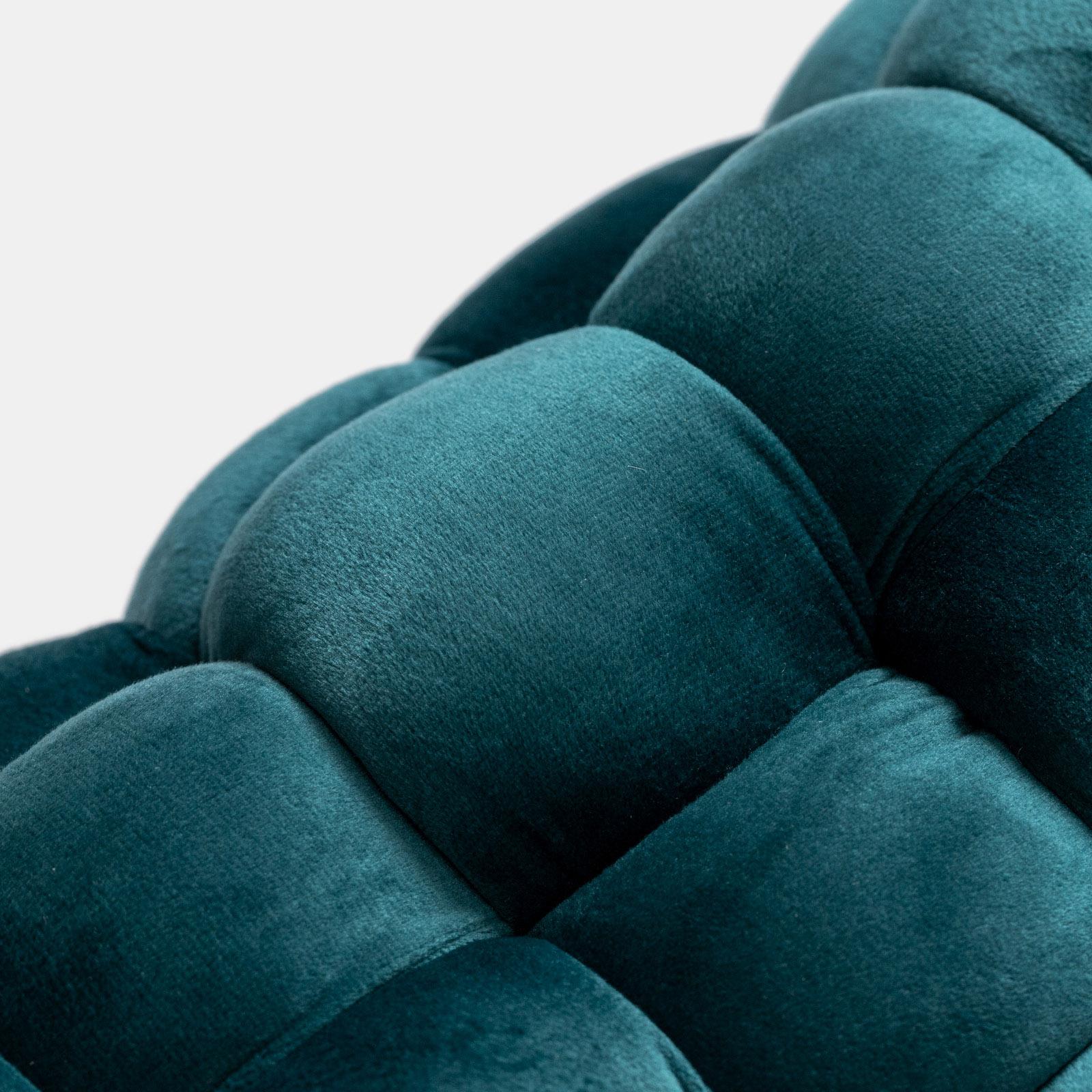 Sgabello Decorativo Deco Mex Glamour, Altezza 38 Cm, Diametro 32 Cm, Tessuto Velluto Blu Con Frange E Dettagli Oro