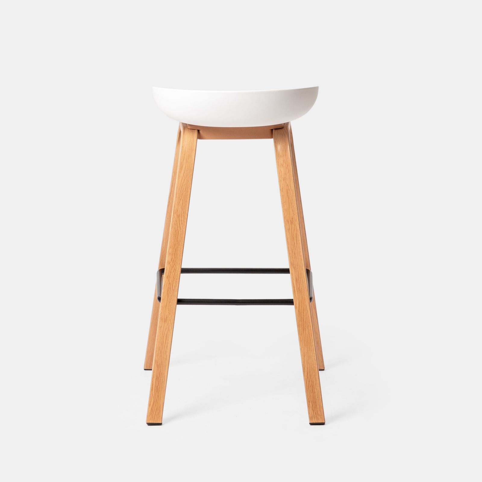 Sgabello alto con gambe effetto legno e seduta bianca Alborg