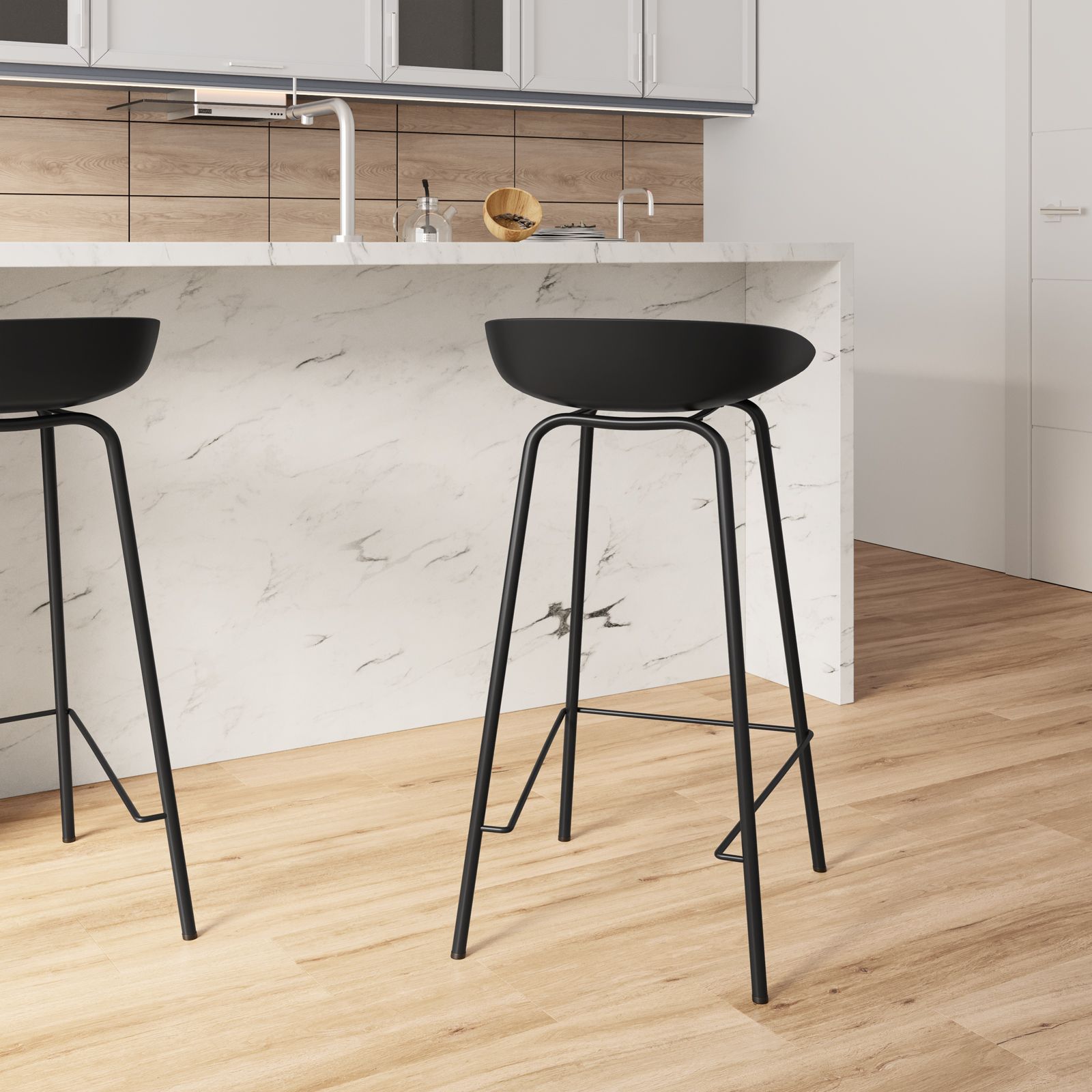 Sgabello con seduta in resina nero con struttura in metallo Sysie