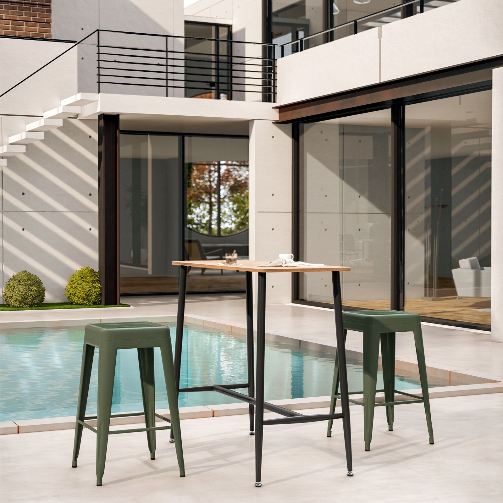 Sgabello da giardino impilabile stile industrial in metallo verde