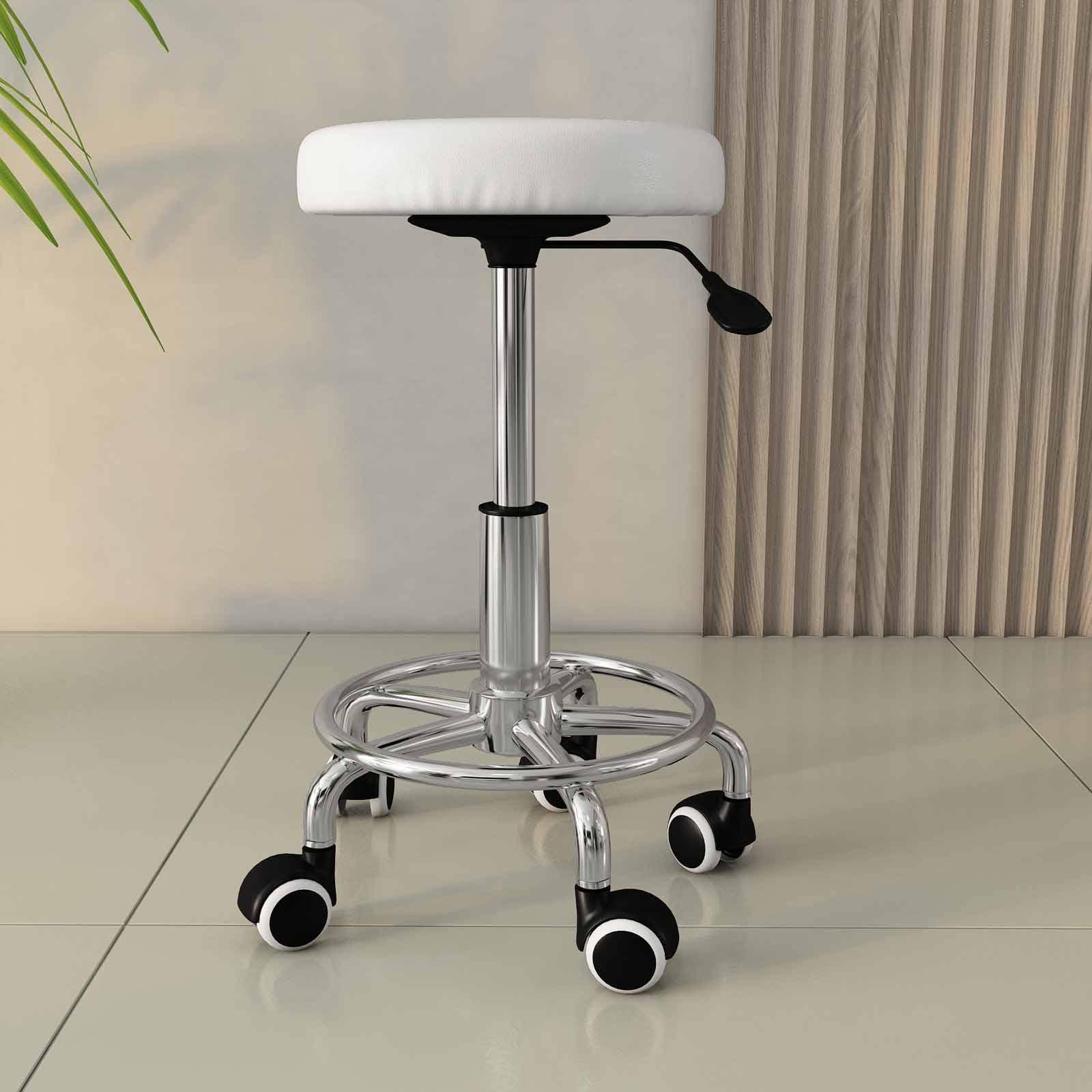 Sgabello con ruote sedile in similpelle girevole estetista ufficio Nabu  Colore: Bianco