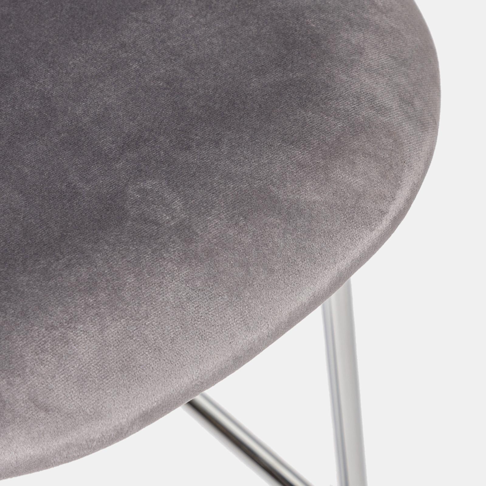 Sgabello In Velluto Con Piedini Metallo - 35x35x45 Cm, Carico 110kg | Grigio, Design Moderno