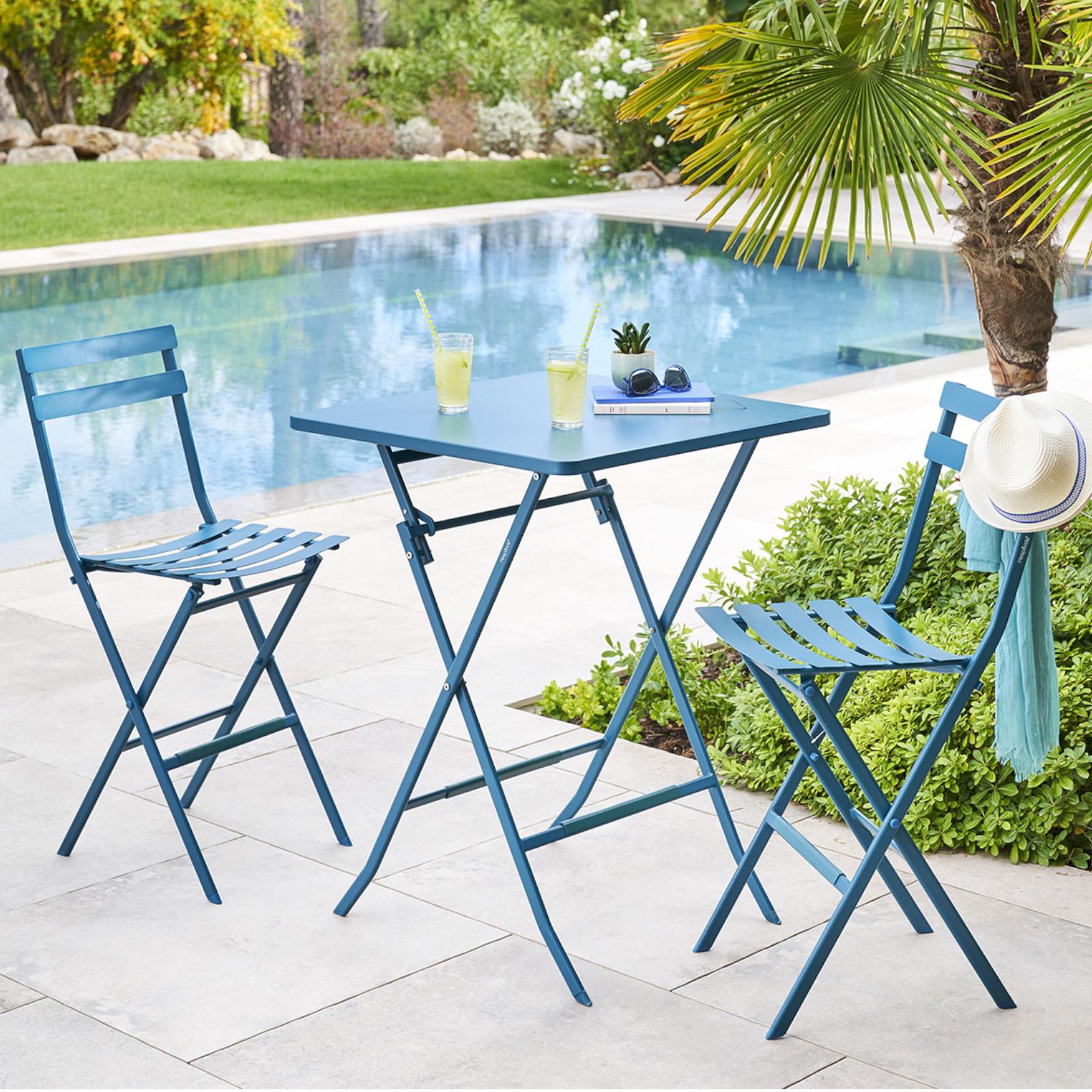 Sgabello pieghevole da esterno in acciaio blu pavone Atelier