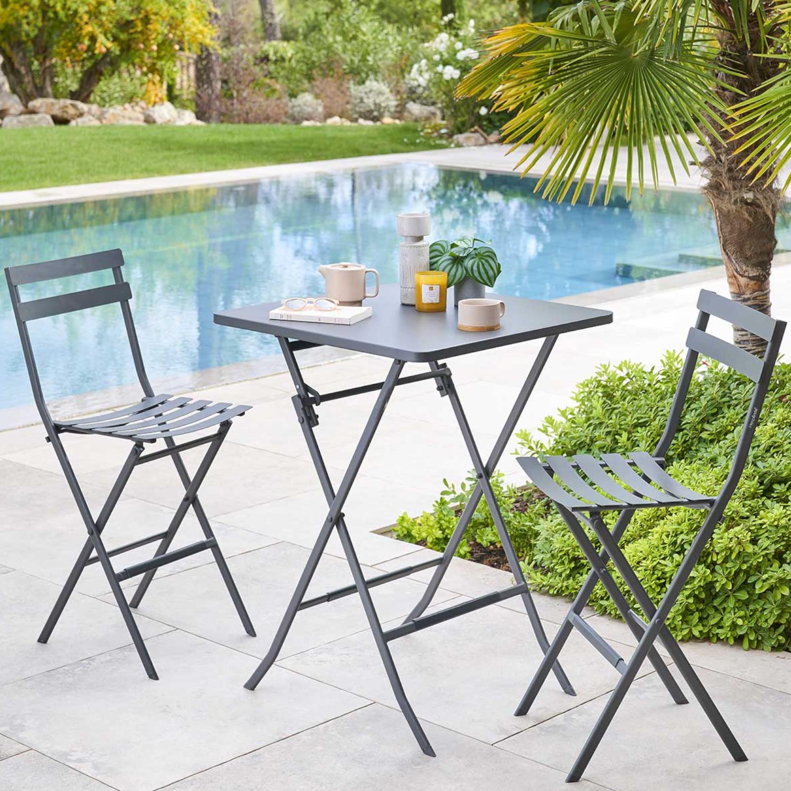 Sgabello pieghevole da esterno in acciaio grafite Atelier