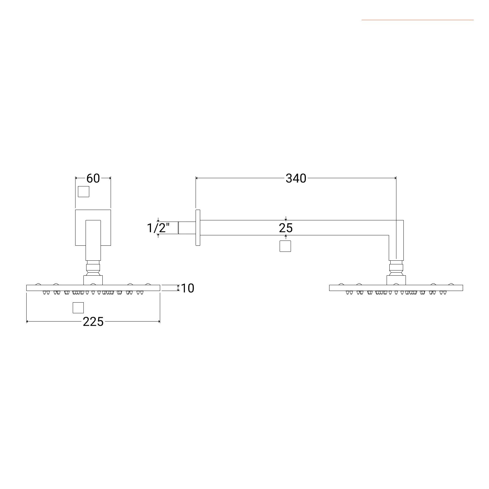 Soffione Doccia Manuale Quadrato ENGA In Ottone - Set Con Tubo 1,5m In Acciaio E Supporto Parete, Getti In Silicone