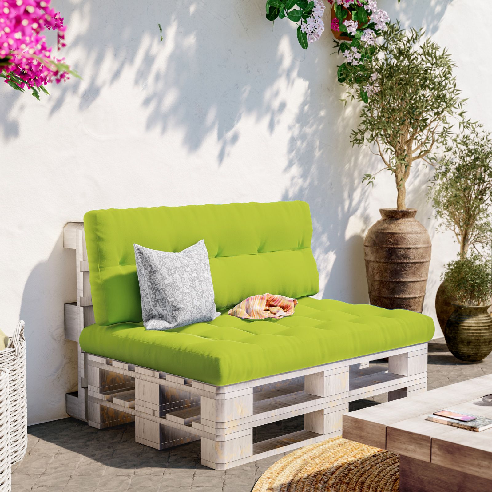 Cuscino Per Pallet Spatium Feronia - Sfoderabile, Impermeabile, Trapuntato, Seduta 120x60x15 Cm, Mela Verde