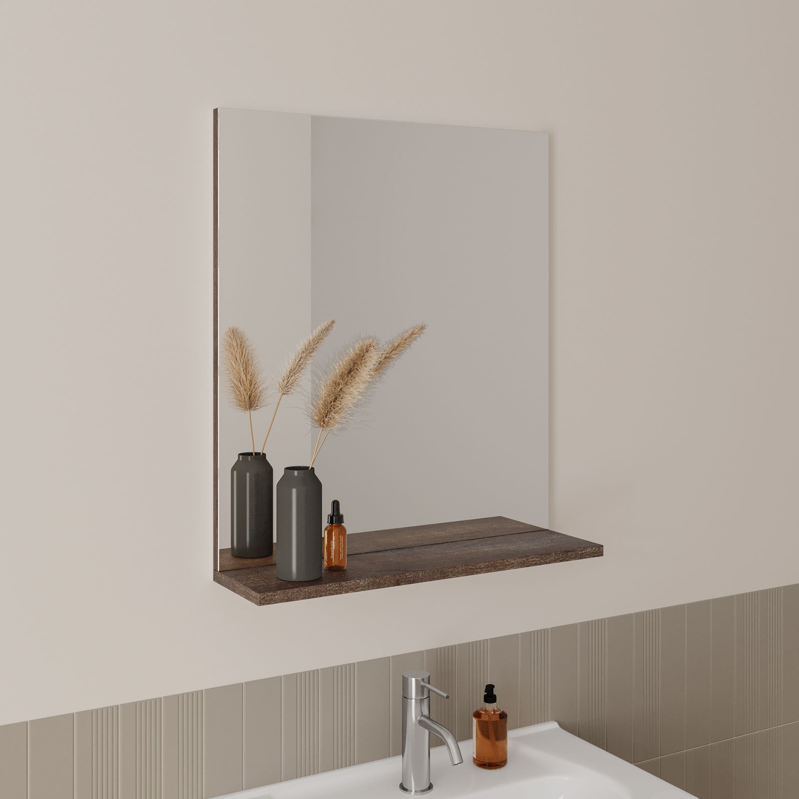 Specchiera bagno 55x63,5h cm con mensola d'appoggio effetto legno pecan -  Ready
