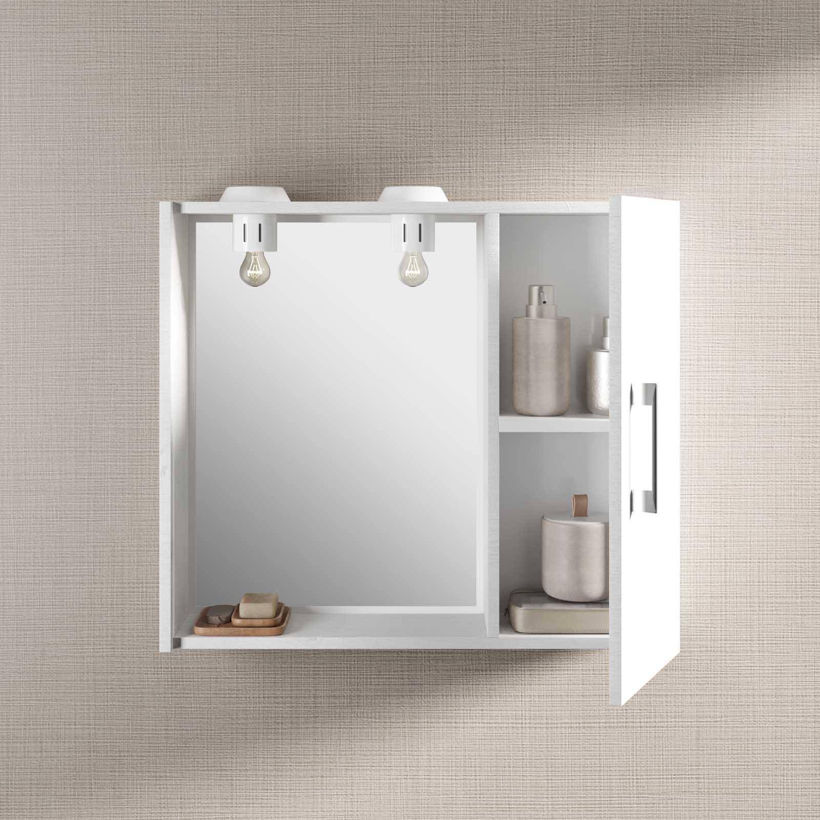 Specchiera bagno contenitore 67 x 58 cm effetto legno bianco