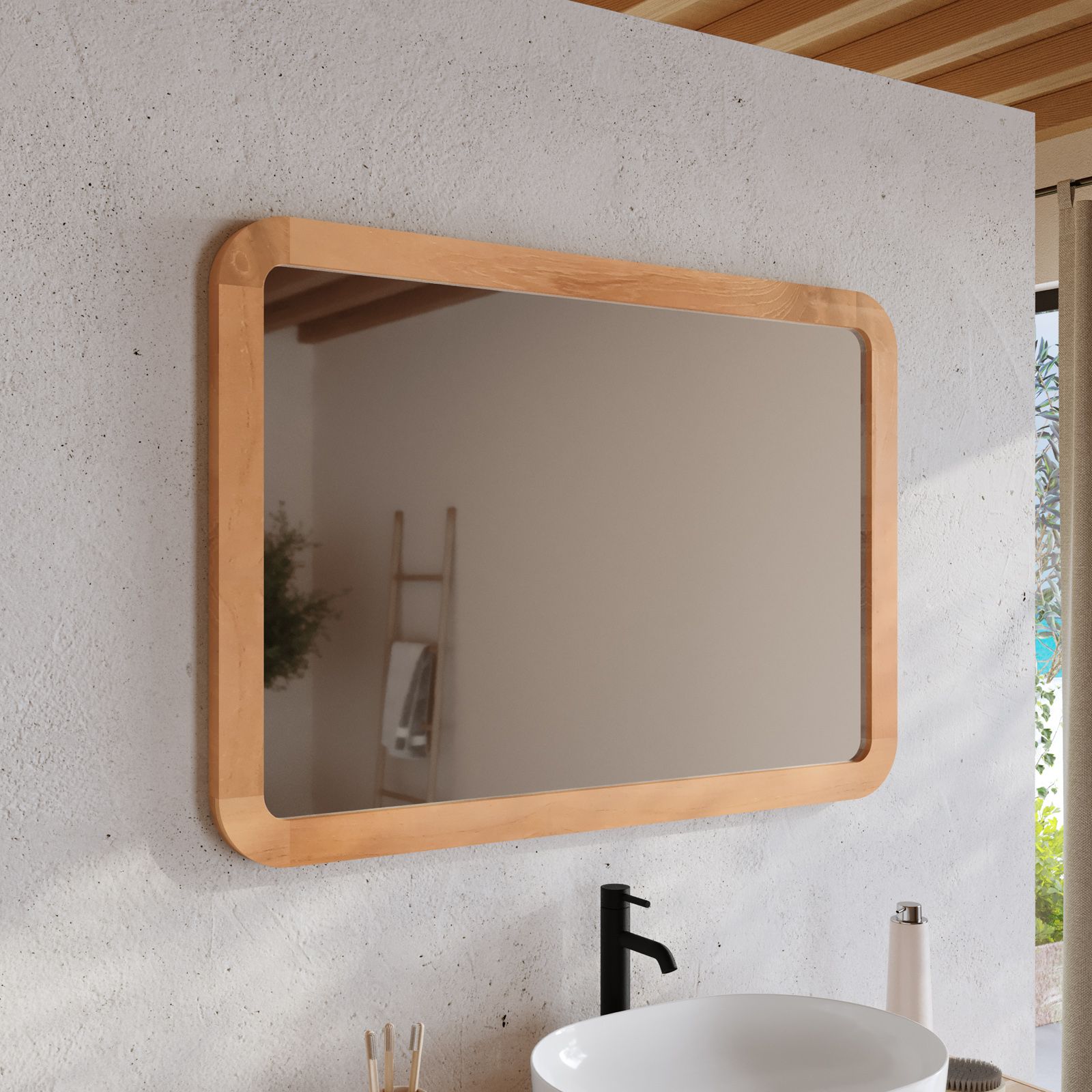 Specchio 100x70 cm con cornice in teak naturale