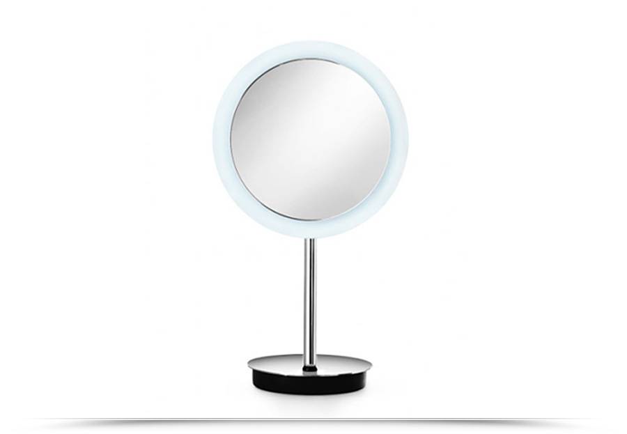 Specchio 3X ingranditore con corona a luce LED d'appoggio ottone cromato