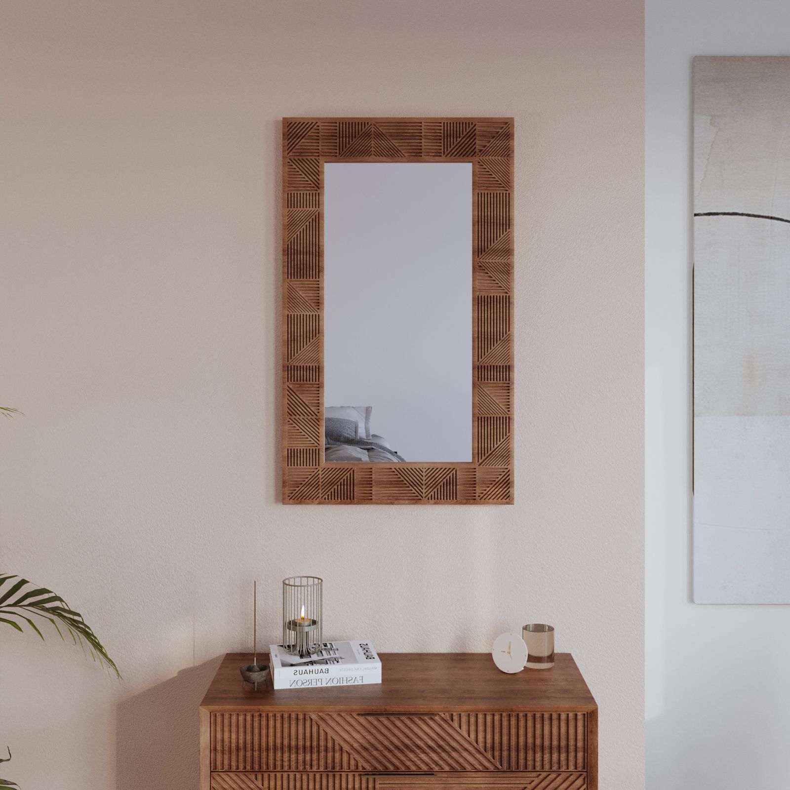 Specchio 60x90 cm con cornice in legno di mango cannettato