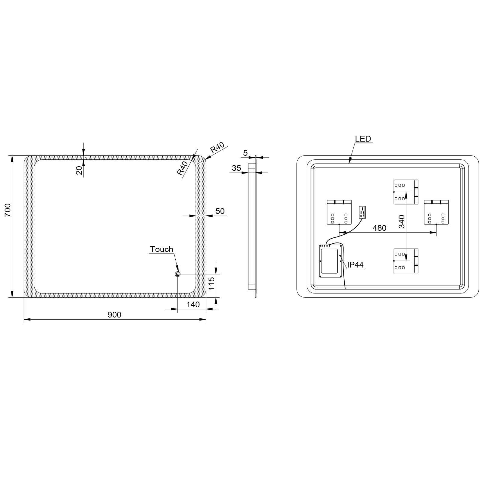 SaniteModar LED Specchio Bagno 70x90cm, Specchio Bagno con Luce  Antiappannamento, Specchio da Parete con Interruttore Touch : :  Moda