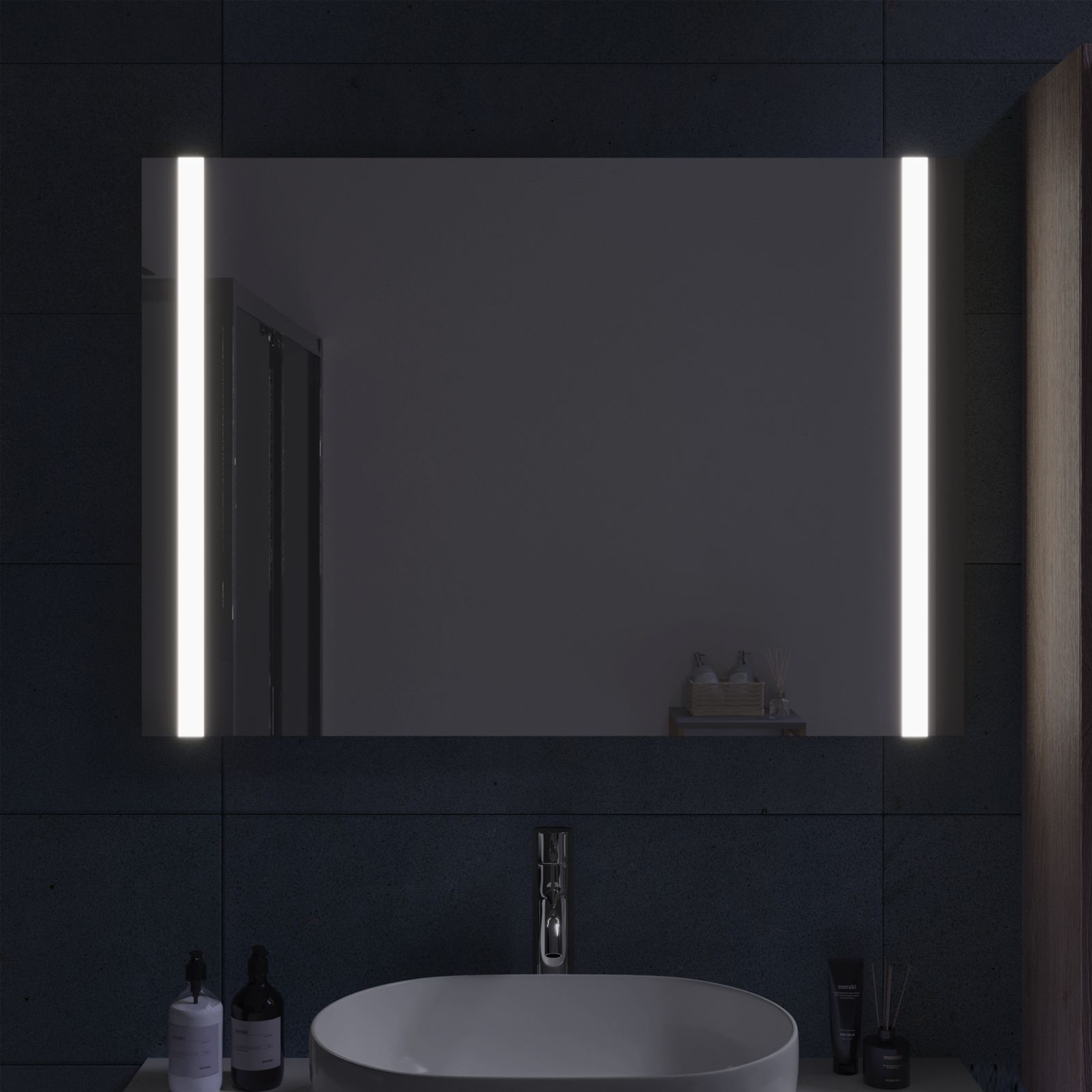 Specchio bagno retroilluminato LED a batteria (100x60cm) Retroiluminato con  illuminazione Freddo Bianco