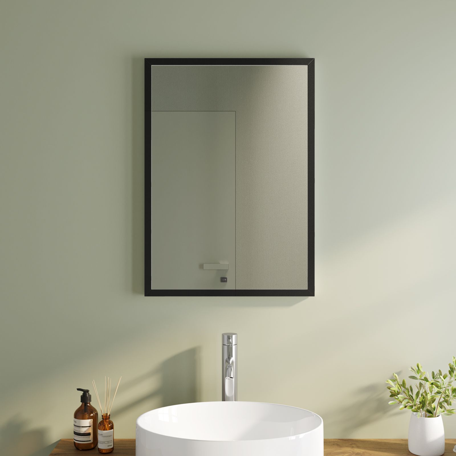 Specchio bagno 50x70 cm reversibile con cornice nero lucido - Calbri