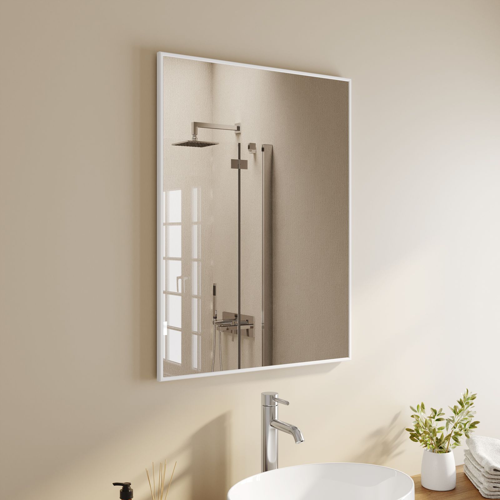 Specchio Da Bagno Con Cornice Effetto Legno Bianco, 60x80cm in vendita  online