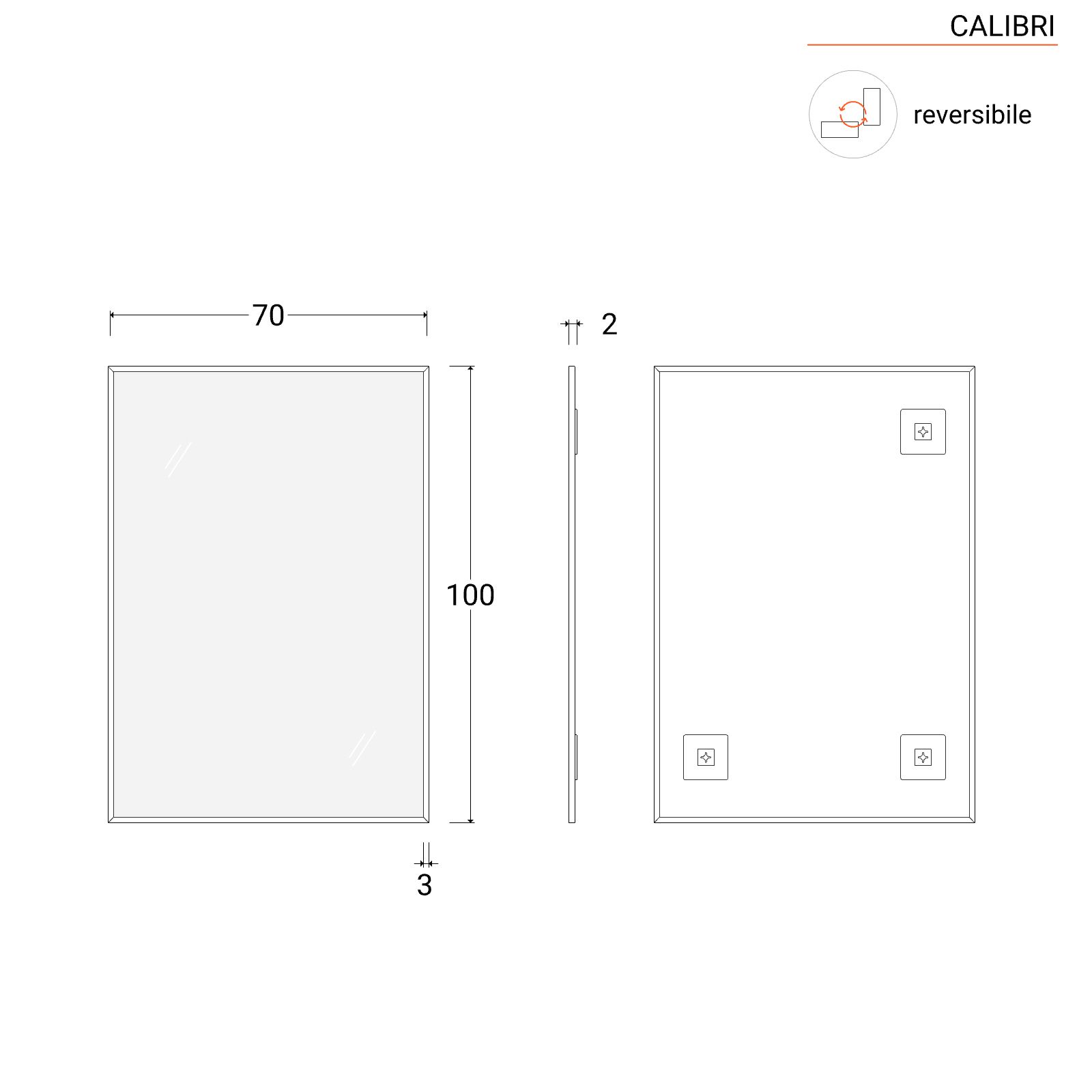 Specchio bagno 70x100 cm reversibile con cornice bianco lucido - Calbri