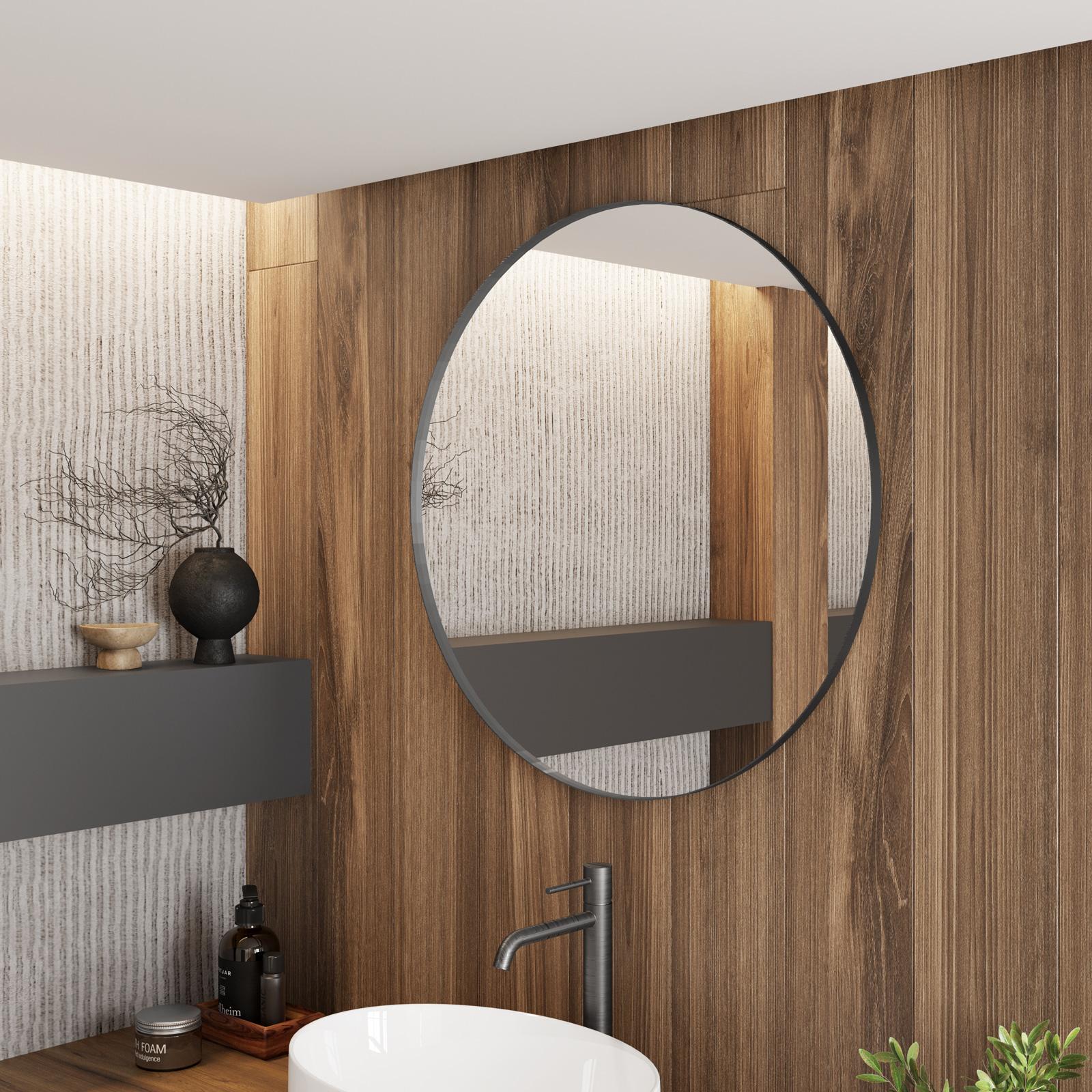 Specchio Da Parete Rettangolare Con Cornice Nera In Alluminio | 76x121 Cm | Bordo Smussato | Posizionamento Orizzontale O Verticale