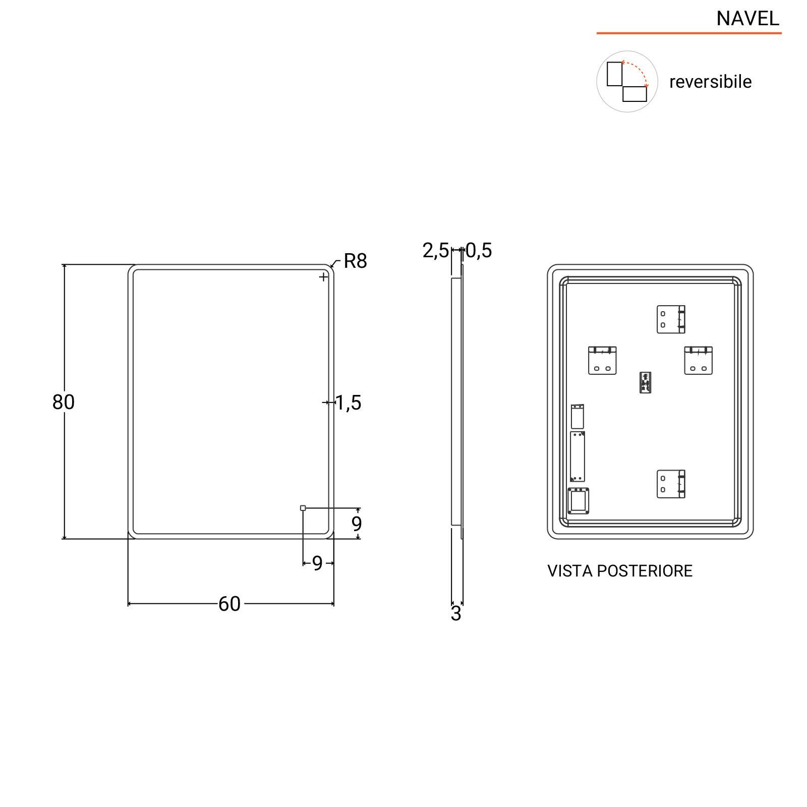 Specchio led 60x80 cm stondato luce fredda retroilluminato e accensione  touch - Navel