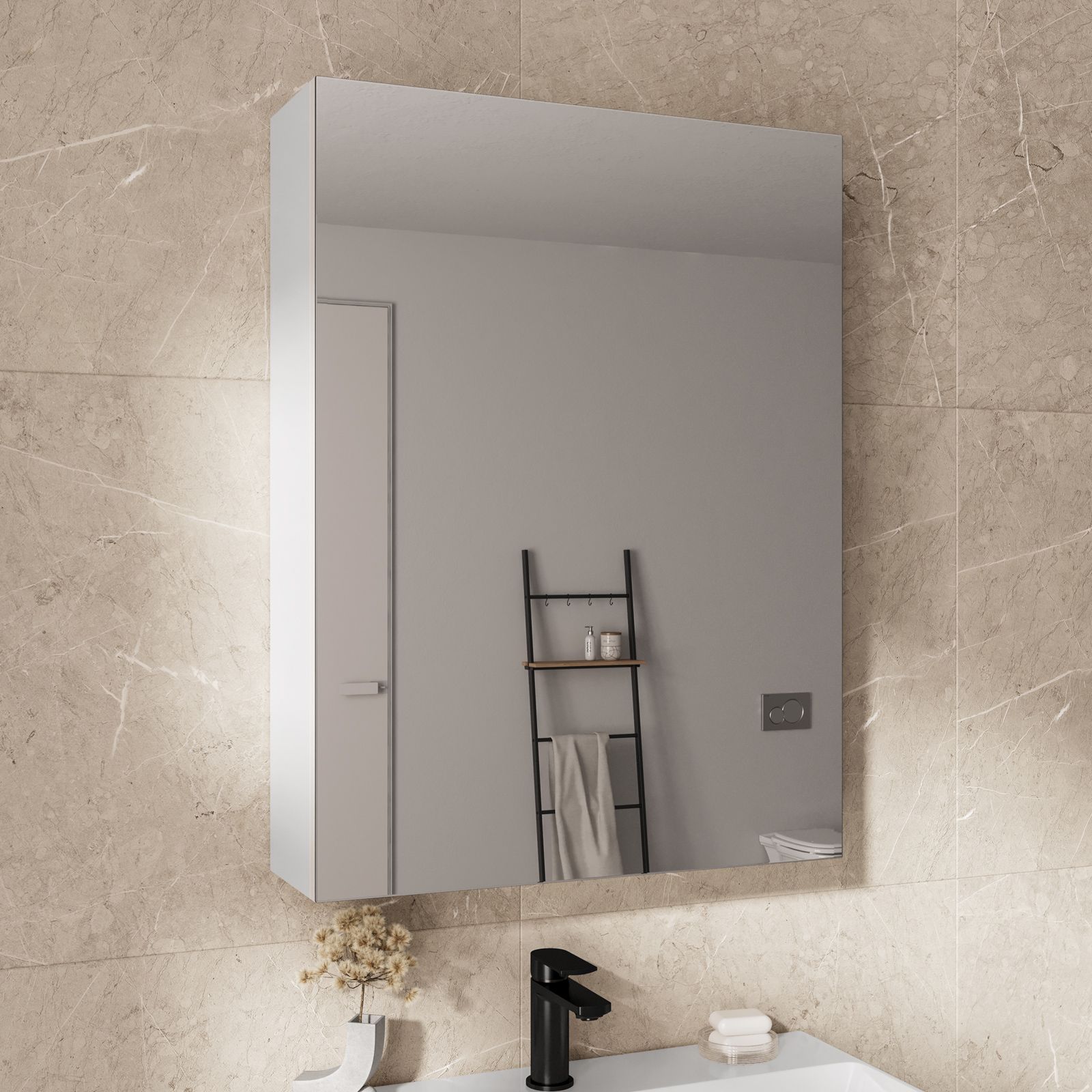 HySail Specchio Bagno Con Luci E Armadietto – 95x60x14 Cm, Temperatura Colore Regolabile, Dimmerabile, Antiappannamento, Presa Integrata, Preassemblato