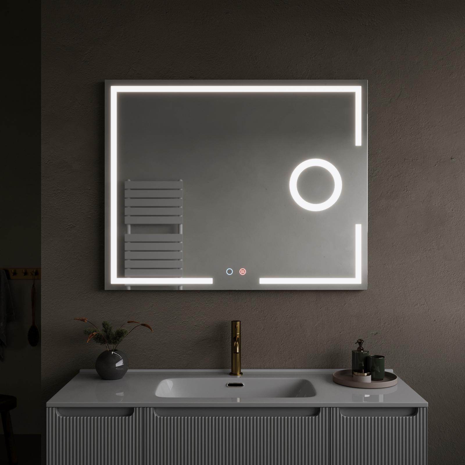 Specchio da bagno led 80x90 cm luce retroilluminata e frontale con antiappannante - Atens