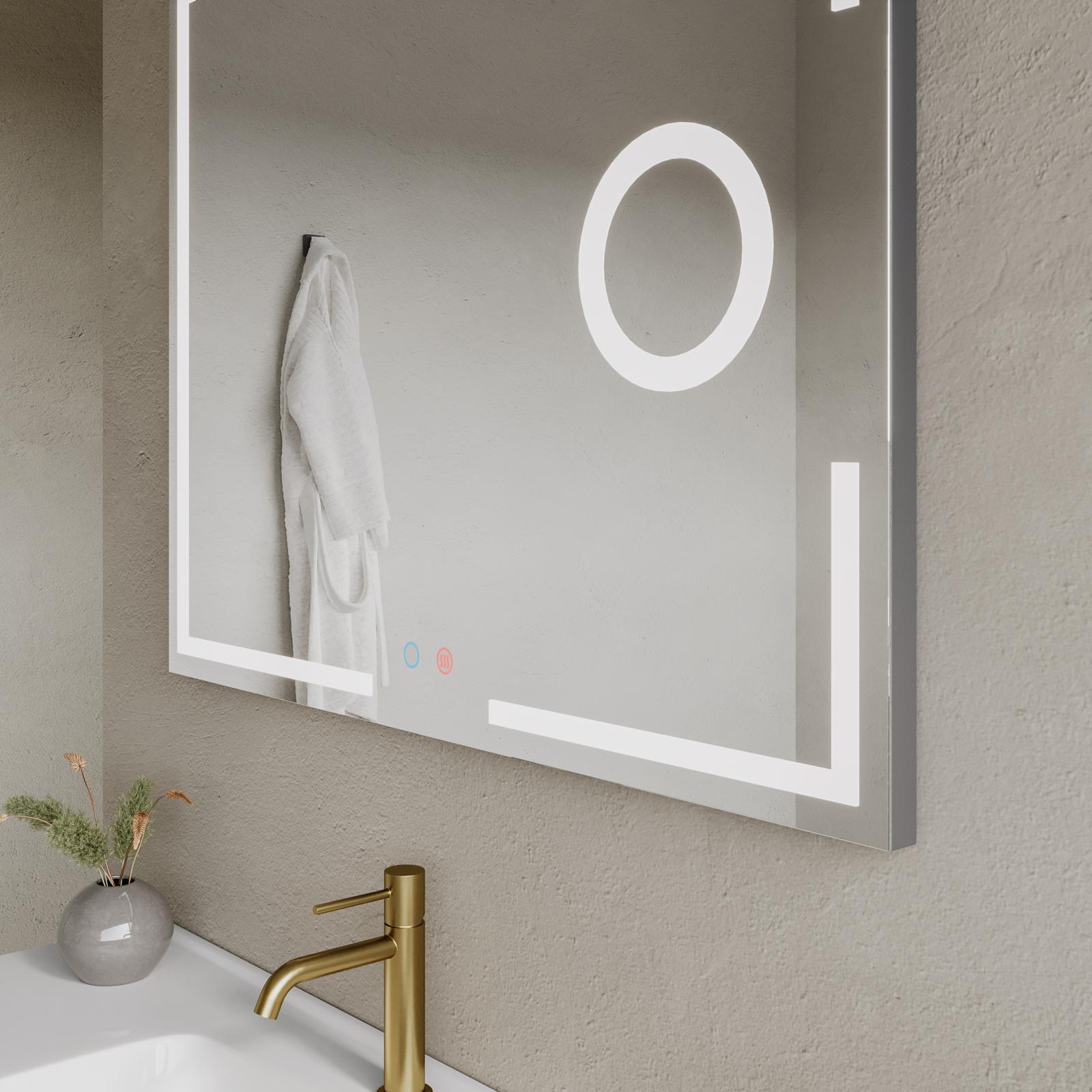 Specchio Da Bagno LED Essbhach 80x60 Cm - Antiappannamento - 3 Colori Luce Con Touch