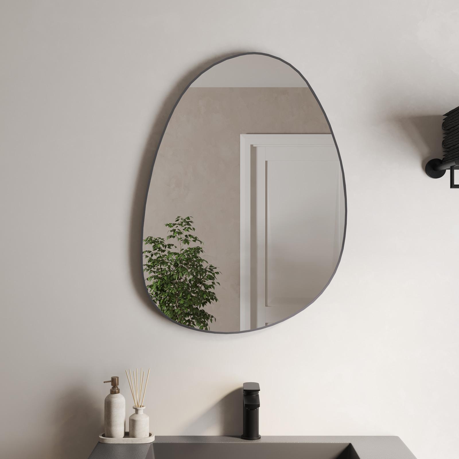 Specchio Da Bagno Rettangolare Nero 55x76 Cm, Con Cornice In Metallo E Angoli Arrotondati, Stile Moderno - copertina