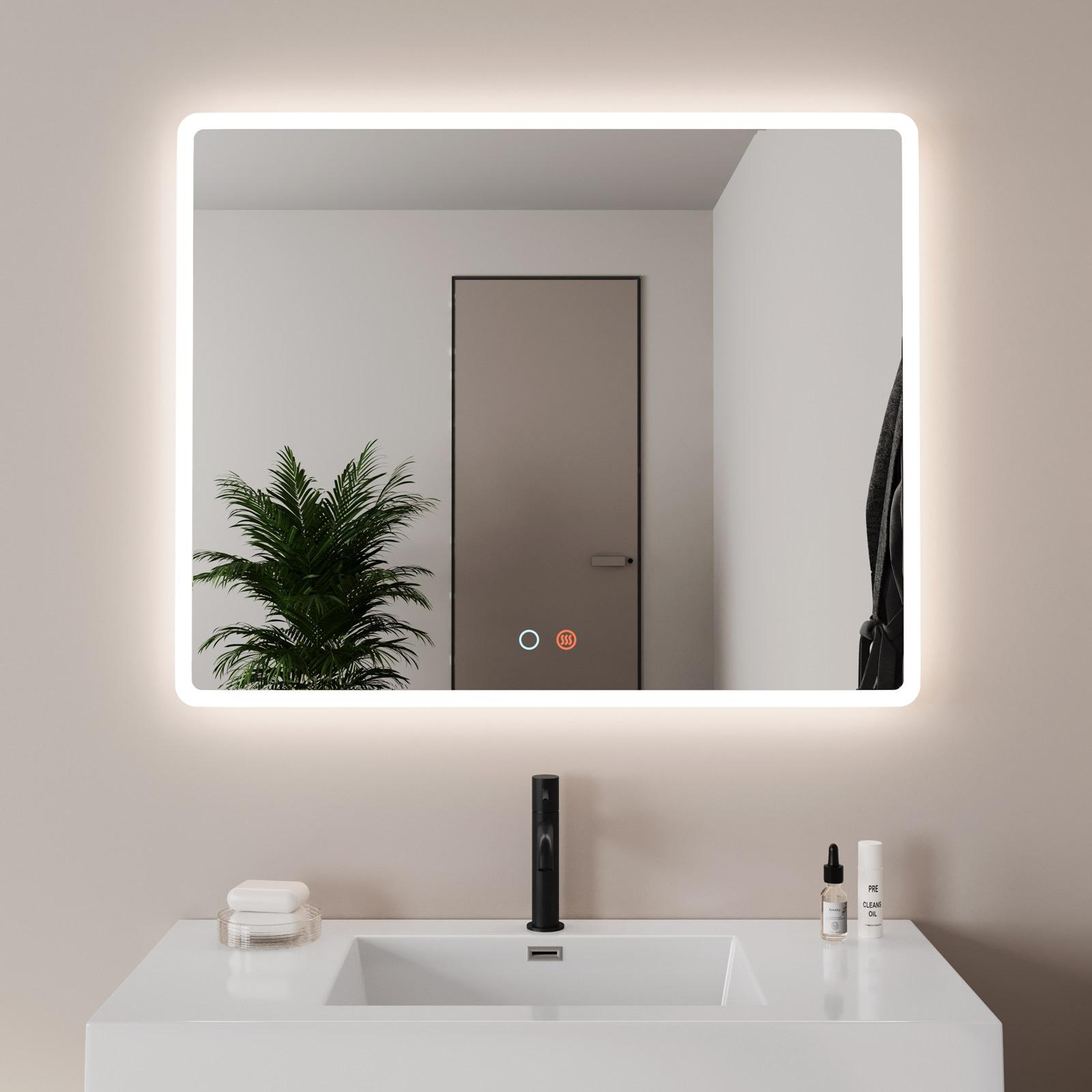 Homewerks Specchio LED 61x76 Cm – Senza Cornice, Dimmerabile, 5000K, Antiappannamento