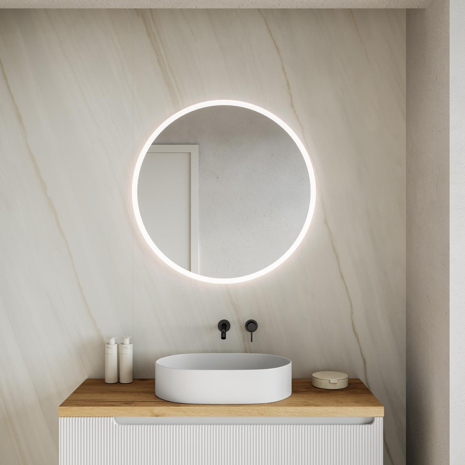 Talos Specchio Da Bagno Con LED Cultura 60x80 Cm - Luce Circolare, Sensore Con Memoria, IP24, Telaio Alluminio Effetto Acciaio