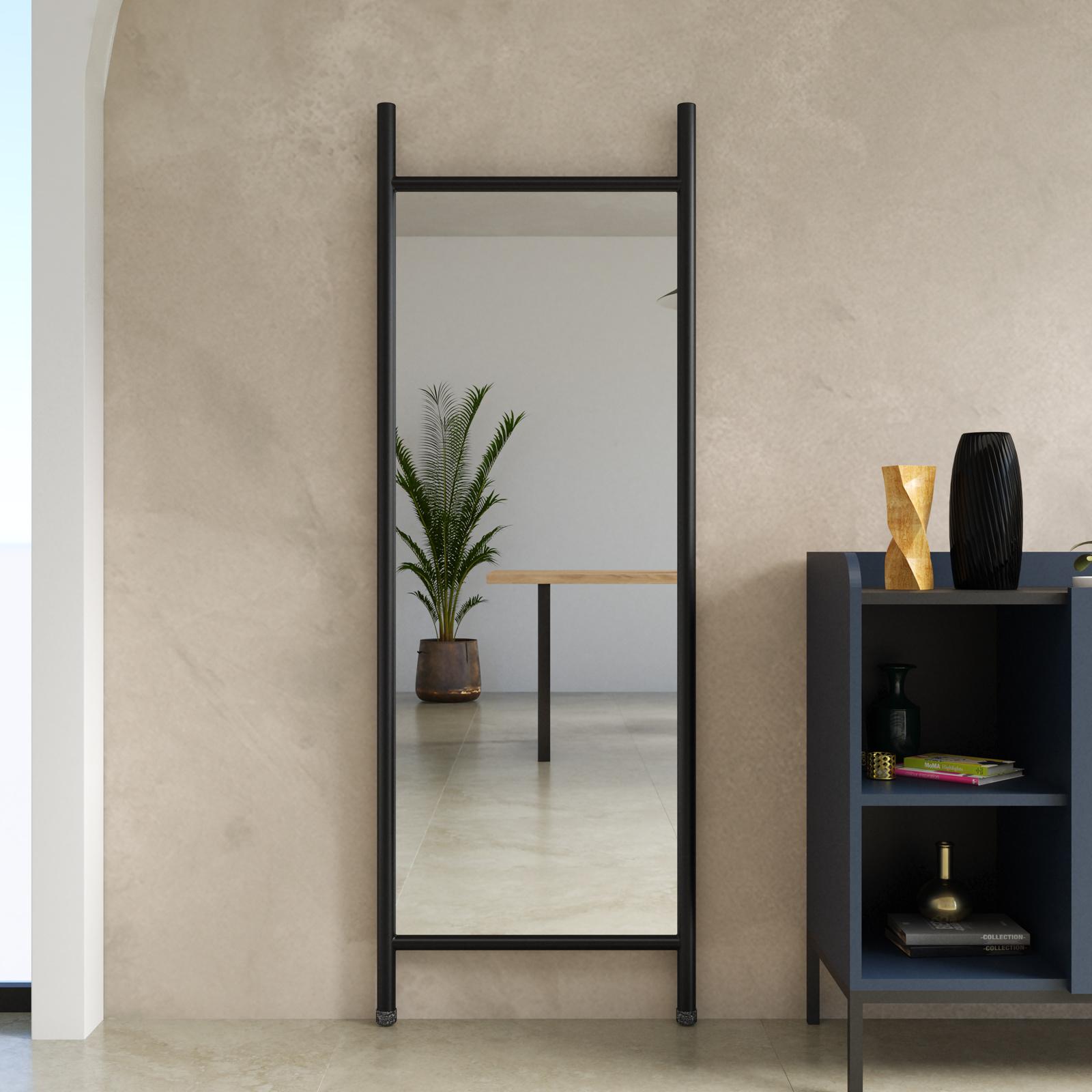 GIANTEX Specchio Da Terra A Figura Intera 37x155 Cm - Con Cornice In Legno, 2 Modalità: Appeso A Parete O Supporto A Terra, Nero/Bianco/Naturale